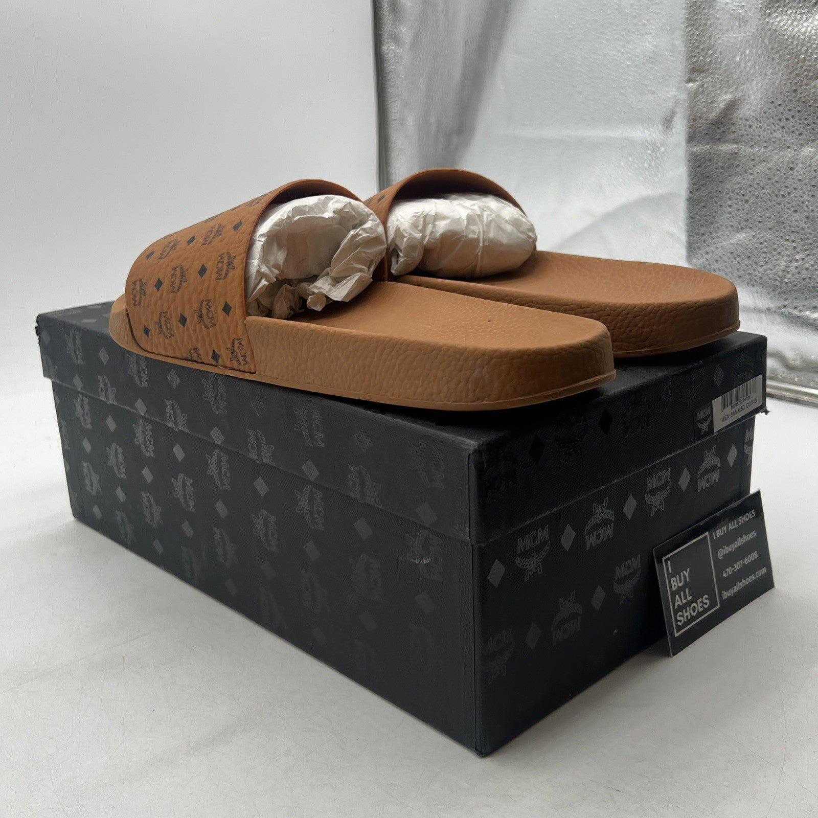 Size 45 - MCM Men’s Monogram Print Rubber Slides