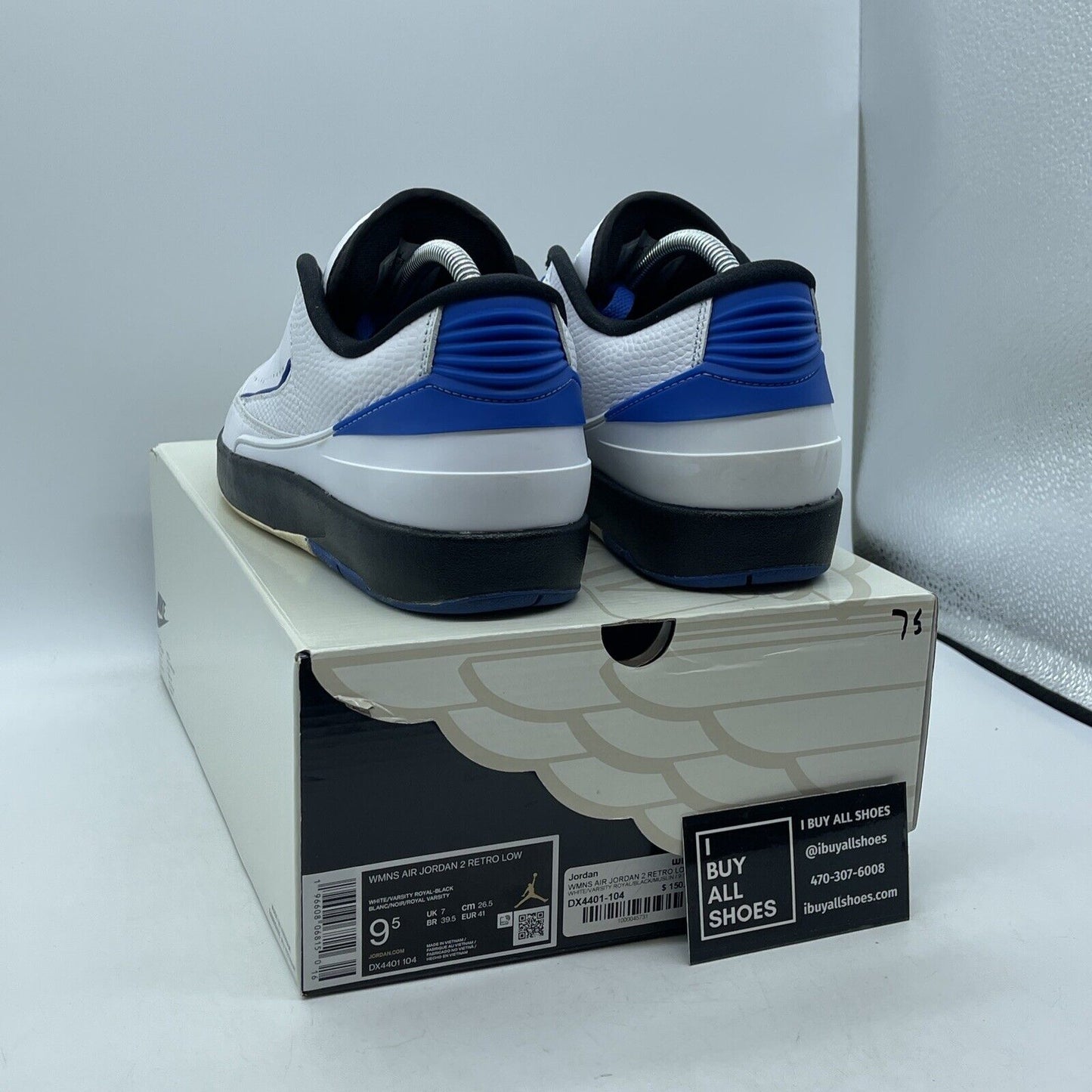 Size 9.5W - Air Jordan 2 Retro Low Varsity Royal Blue White (DX4401-104)