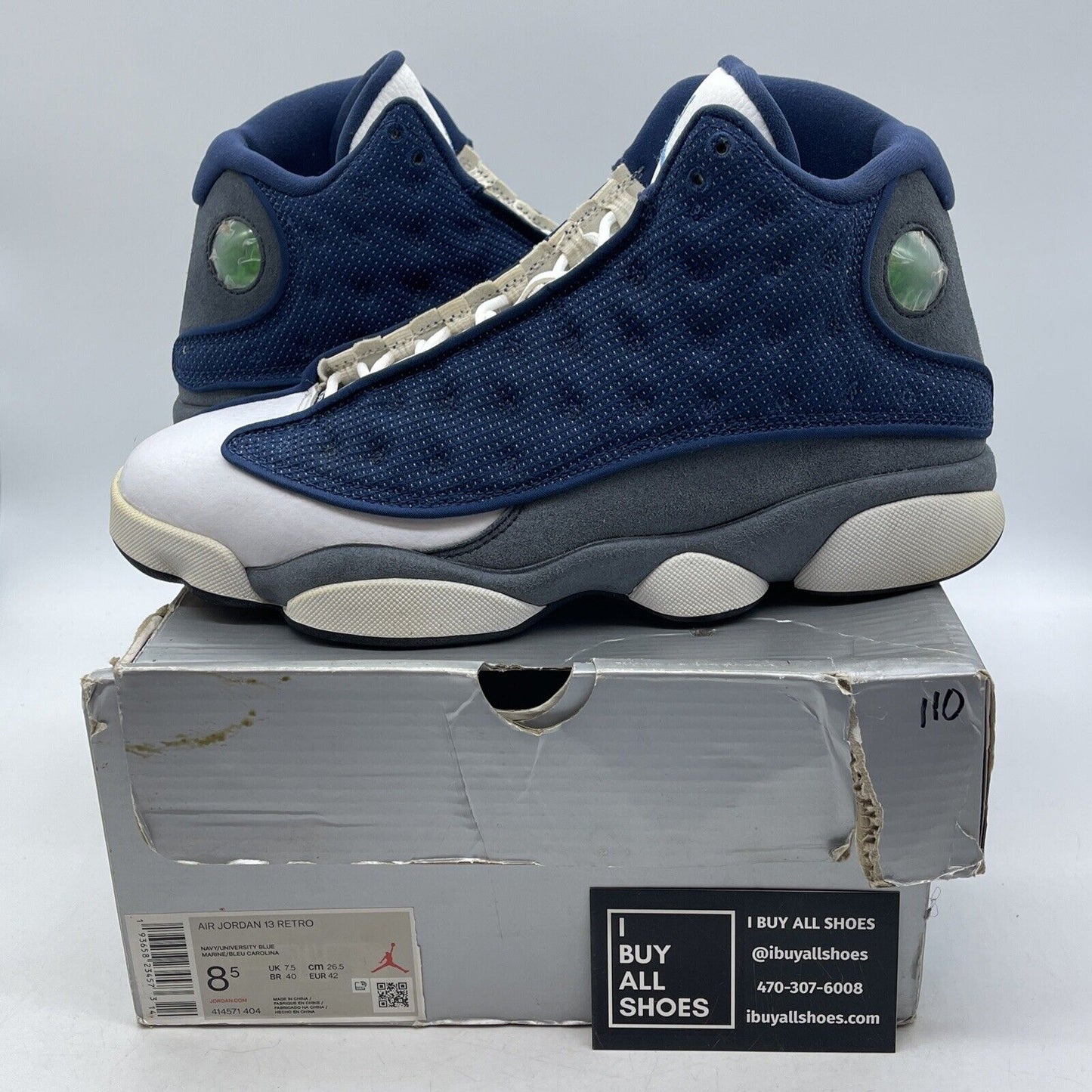 Size 8.5 - Jordan 13 Retro Mid Flint Blue Grey White Suede Leather (414571-404)