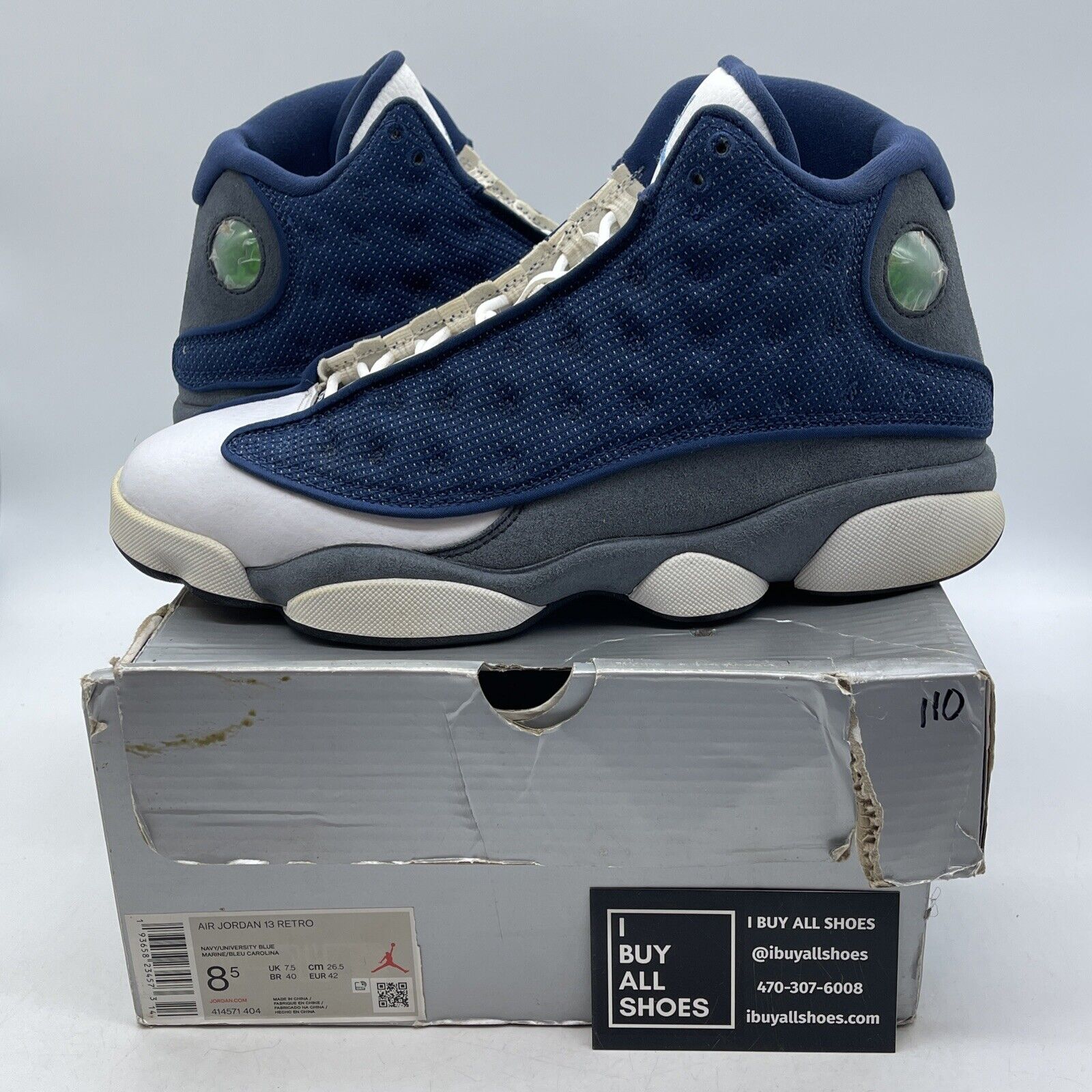 Size 8.5 - Jordan 13 Retro Mid Flint Blue Grey White Suede Leather (414571-404)