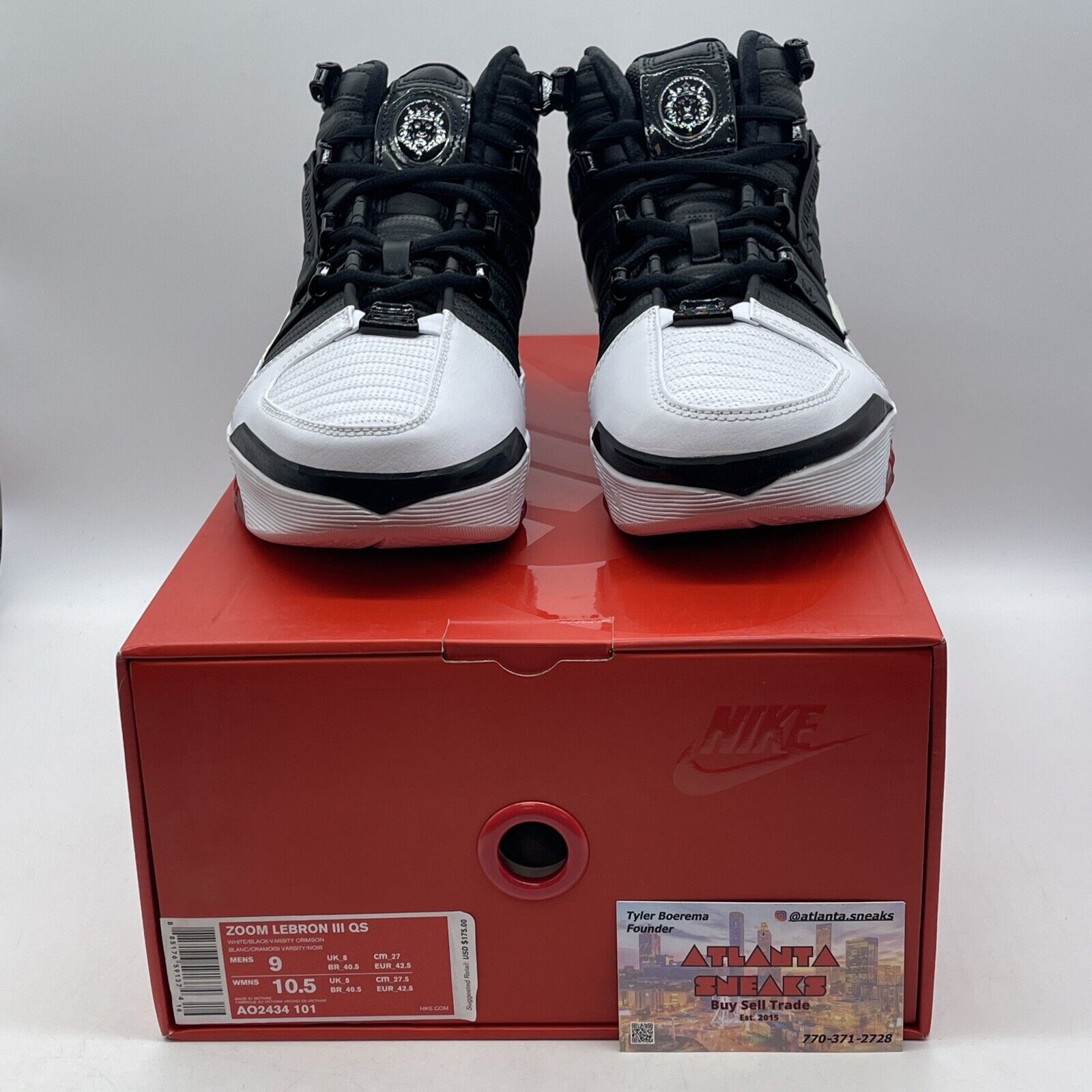 Size 9 - Nike Zoom LeBron 3 Retro QS 2019 Home Black White Red (AO2434-101)