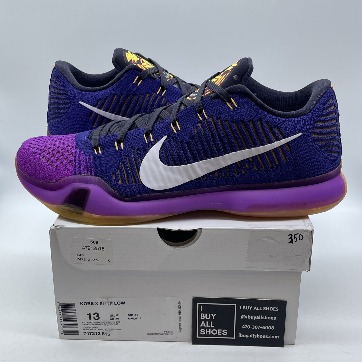 Size 13 - Nike Kobe 10 Elite Draft Pick White Purple Suede (747212-515)