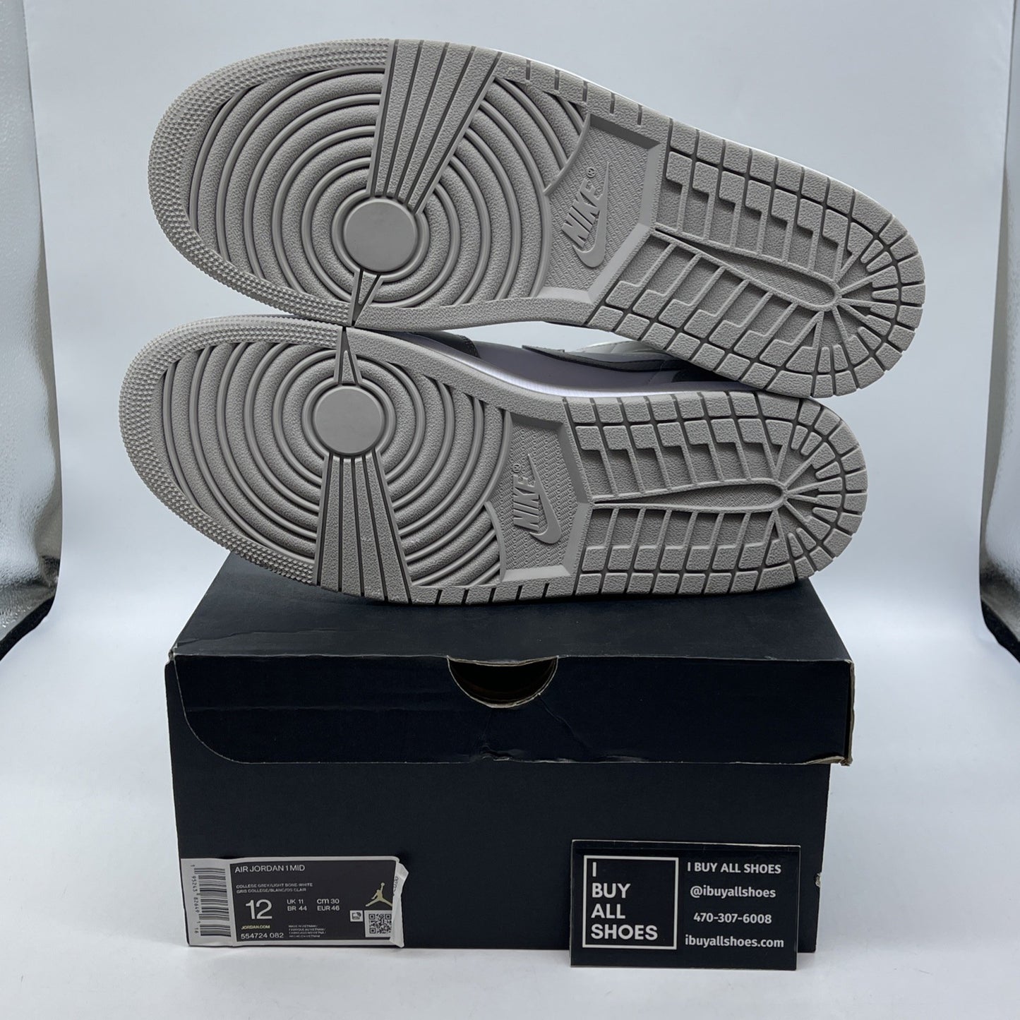 Size 12 - Air Jordan 1 Mid College Grey White Leather (554724-082)