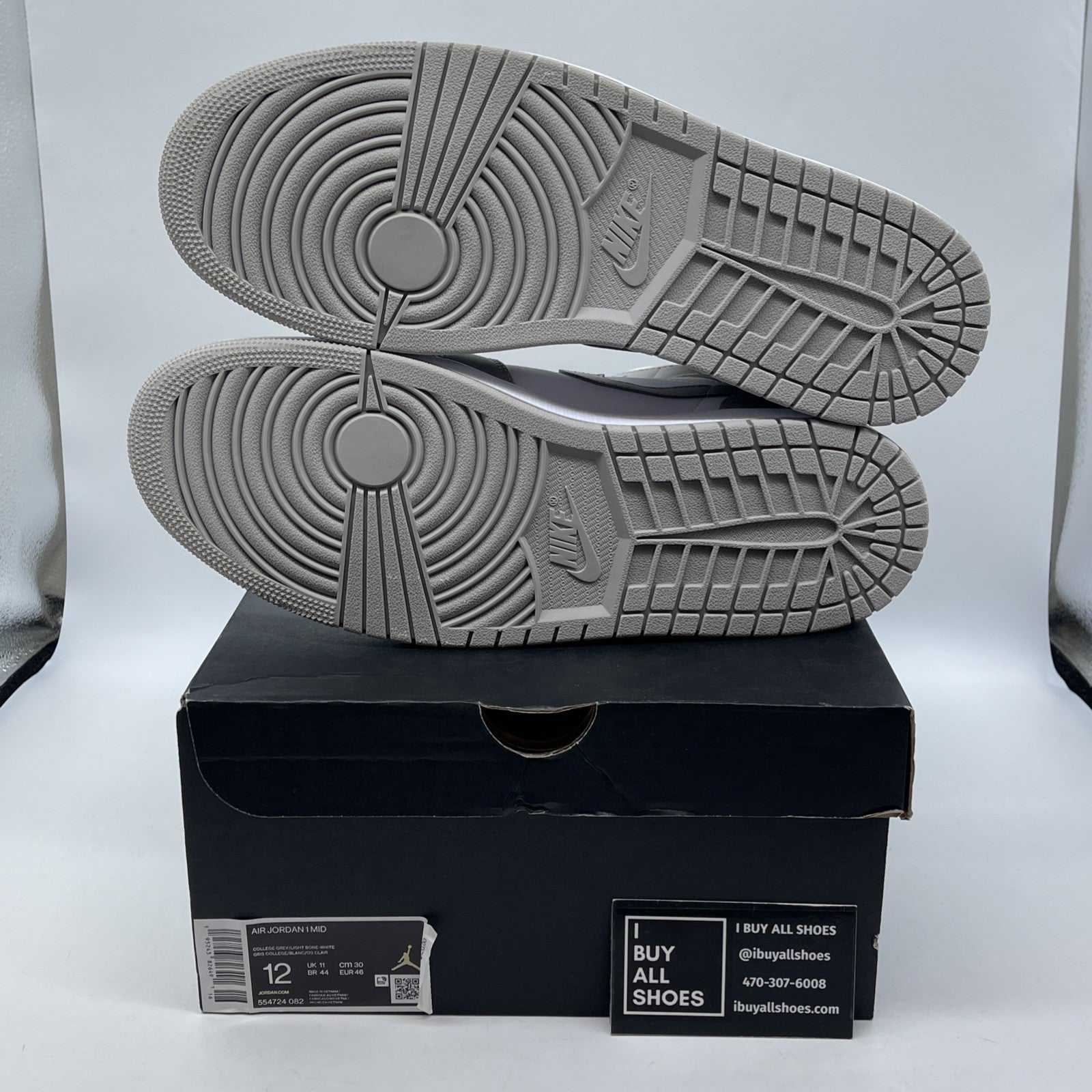 Size 12 - Air Jordan 1 Mid College Grey White Leather (554724-082)