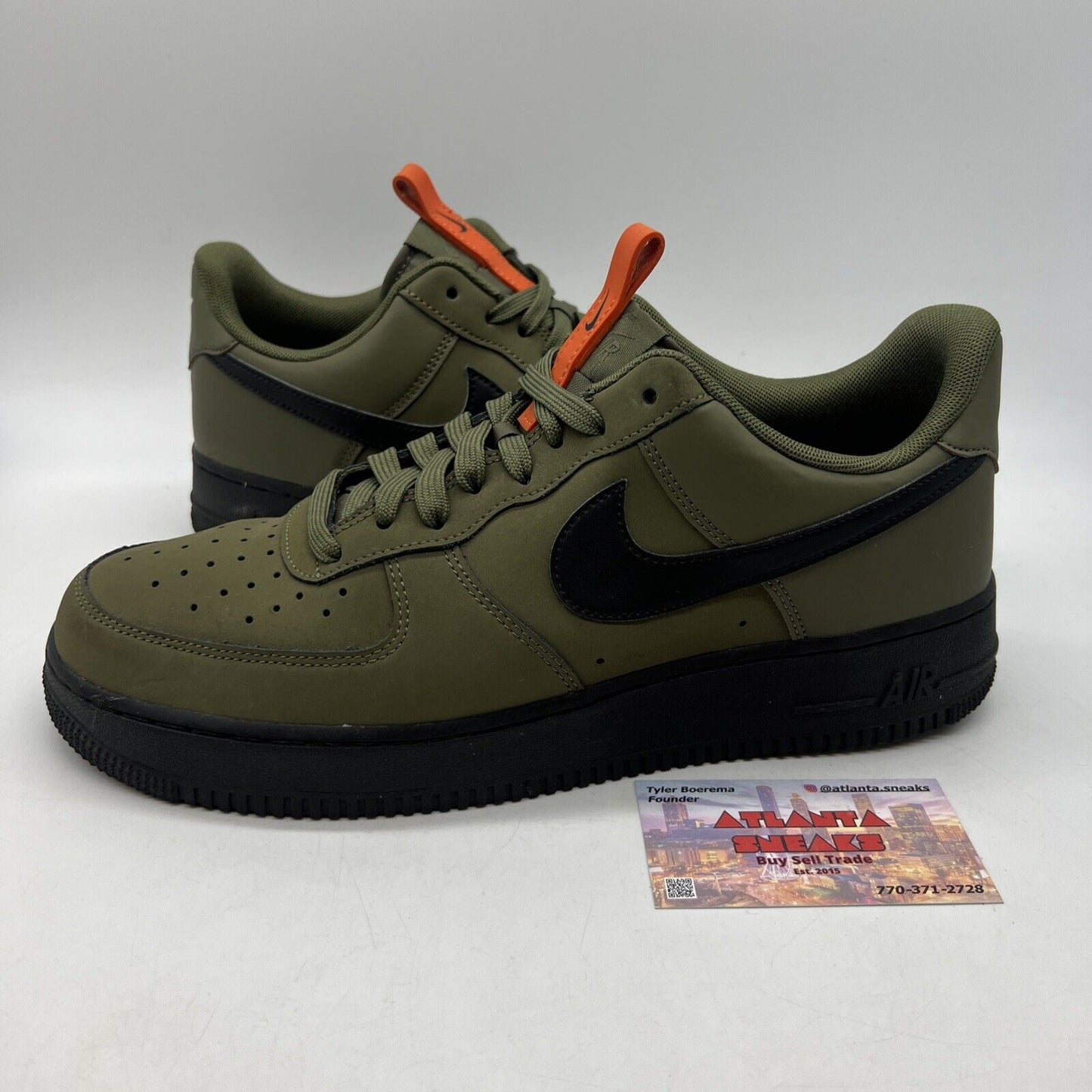 Size 10 - Nike Air Force 1 Low Medium Olive Orange Black Suede (BQ4326-200)