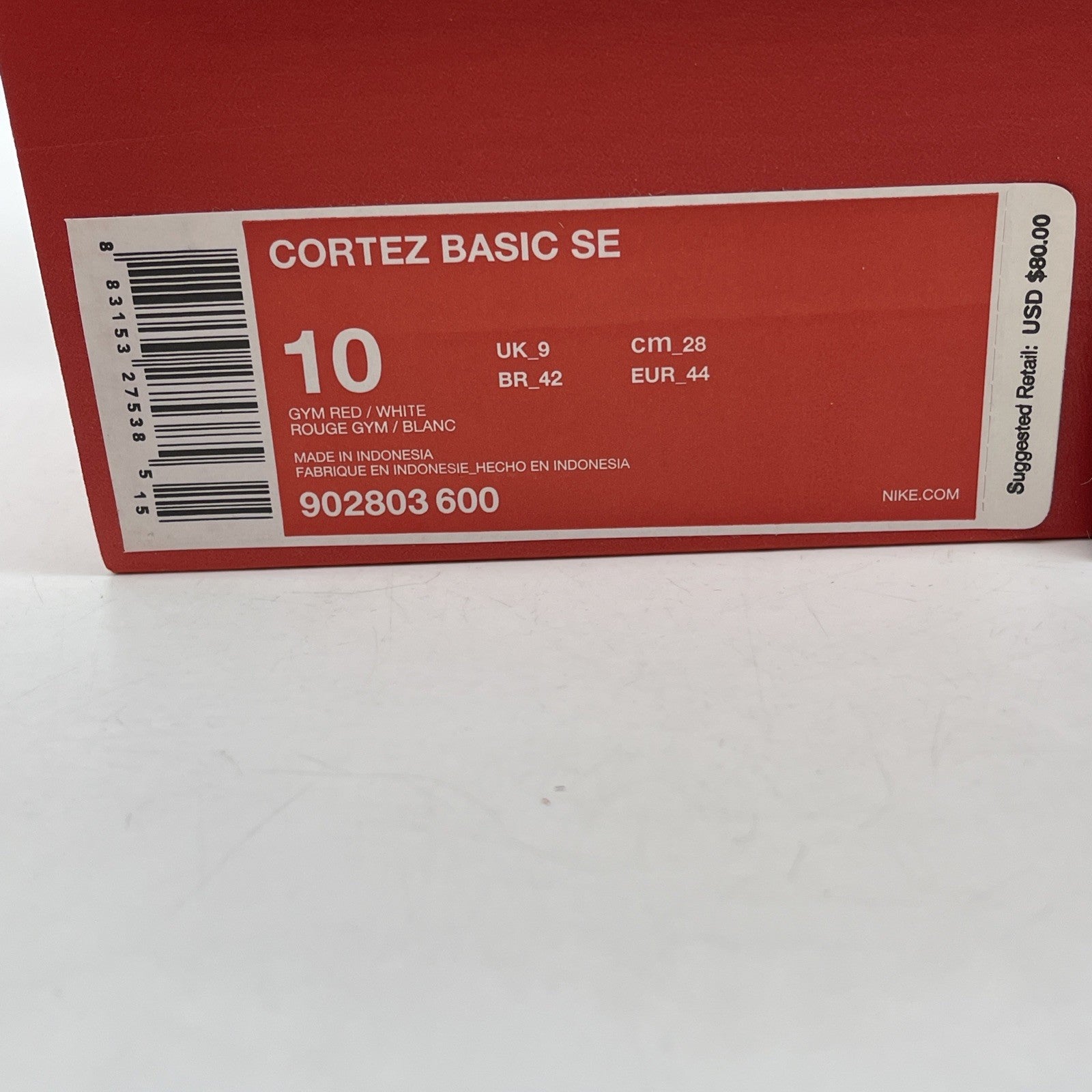 Size 10 - Nike Cortez Basic SE Gym Red White Suede Leather (902803-600)