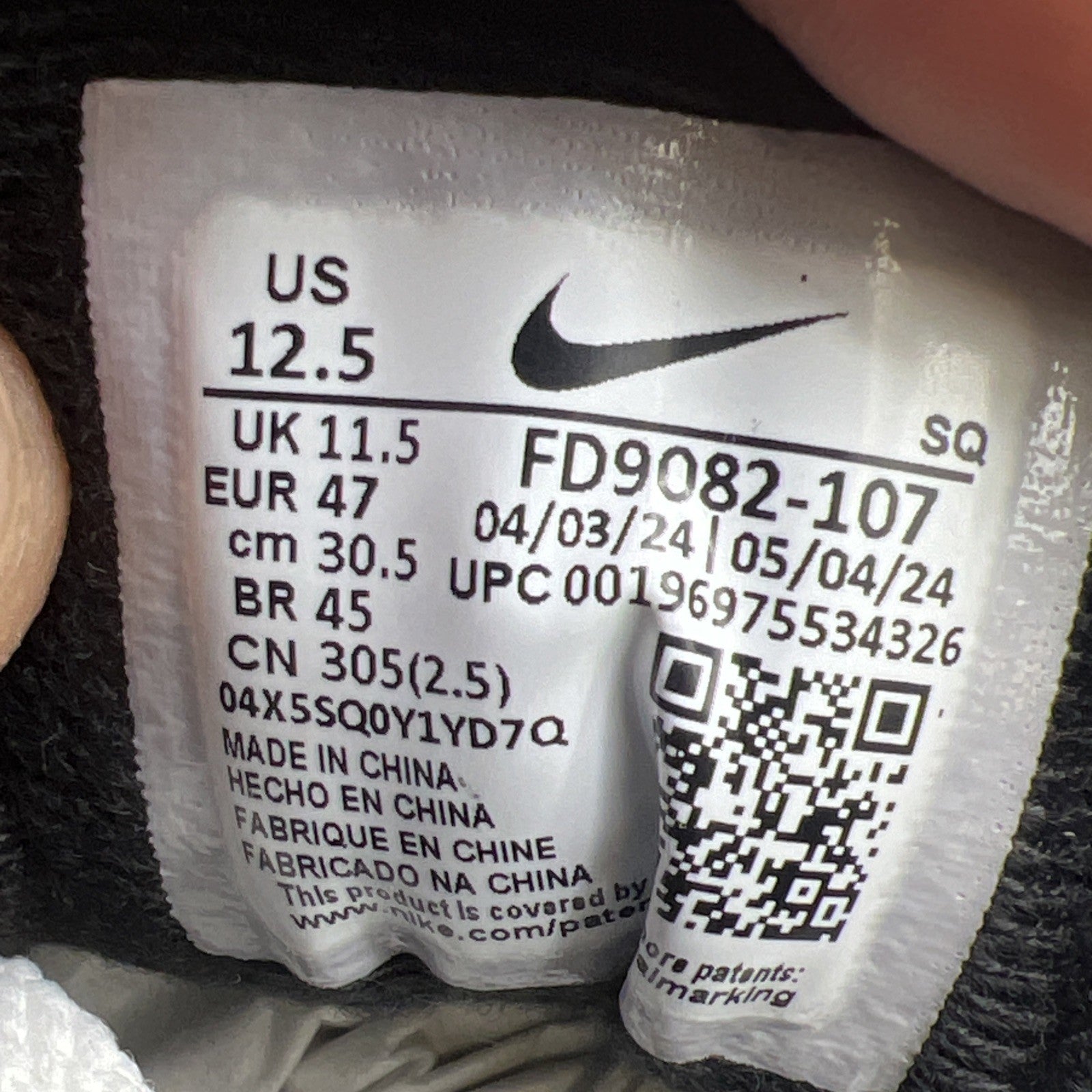 Size 12.5 - Nike Air Max 1 White Black (FD9082-107)
