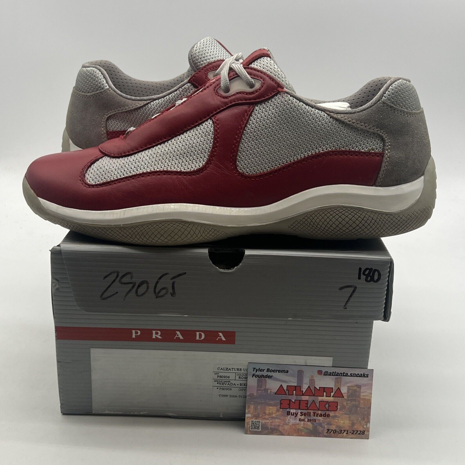 Size 7 -Prada America's Cup Low Top Red Leather W/Silver Mesh (E10037117)