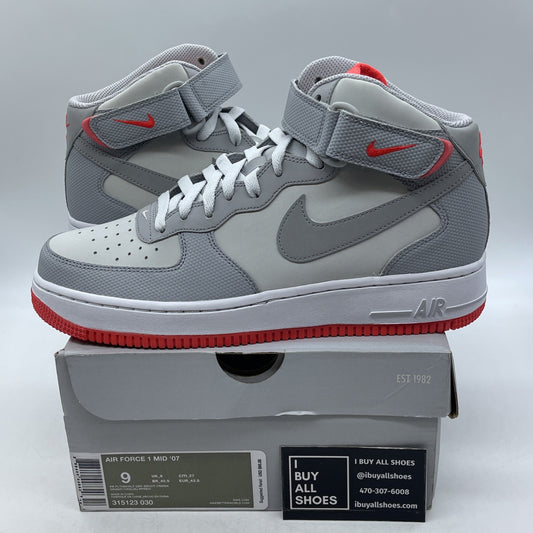 Size 9 - Nike Air Force 1 '07 Mid Pure Platinum Crimson (315123-030)