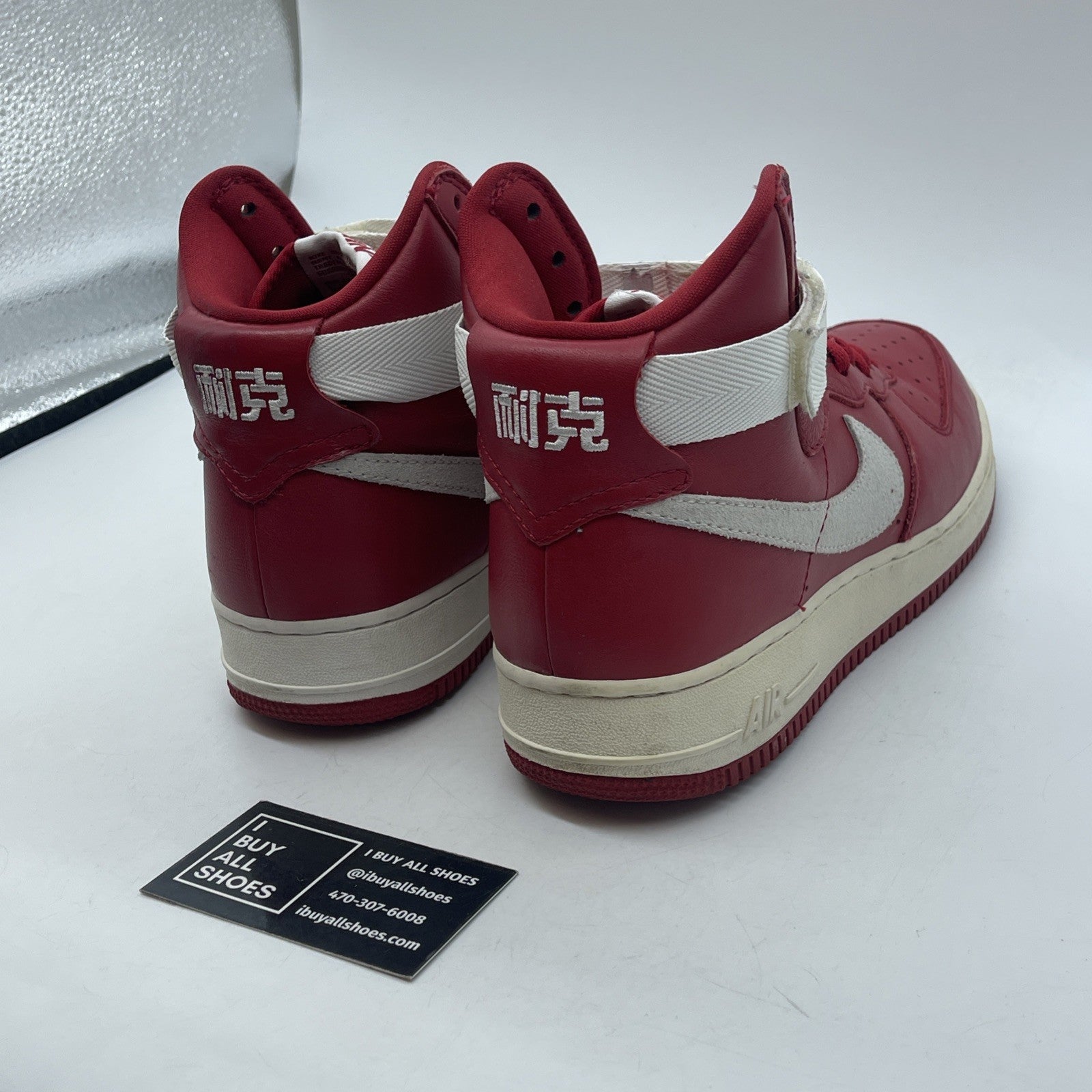 Size 9.5 - Nike Air Force 1 High NAI-KE Red Grey Suede Leather (743546-600)