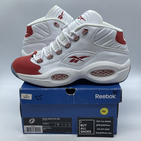 Size 10 - Reebok Question Mid White Red Leather Suede (4-52071)