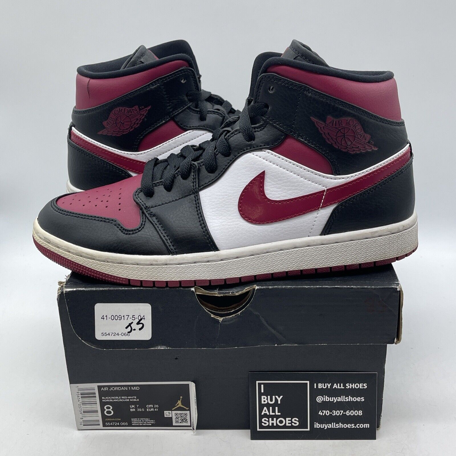 Size 8 - Air Jordan 1 Mid Noble Red Purple Black White Leather (554724-066)