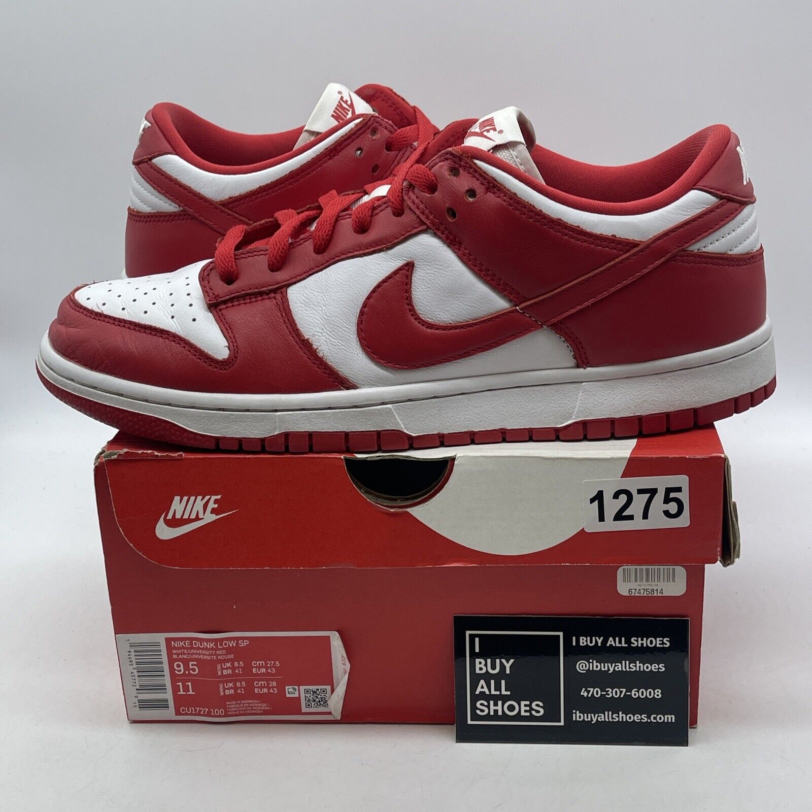 Size 9.5 - Nike Dunk Low Retro St John Red White Suede Leather (CU1726-100)