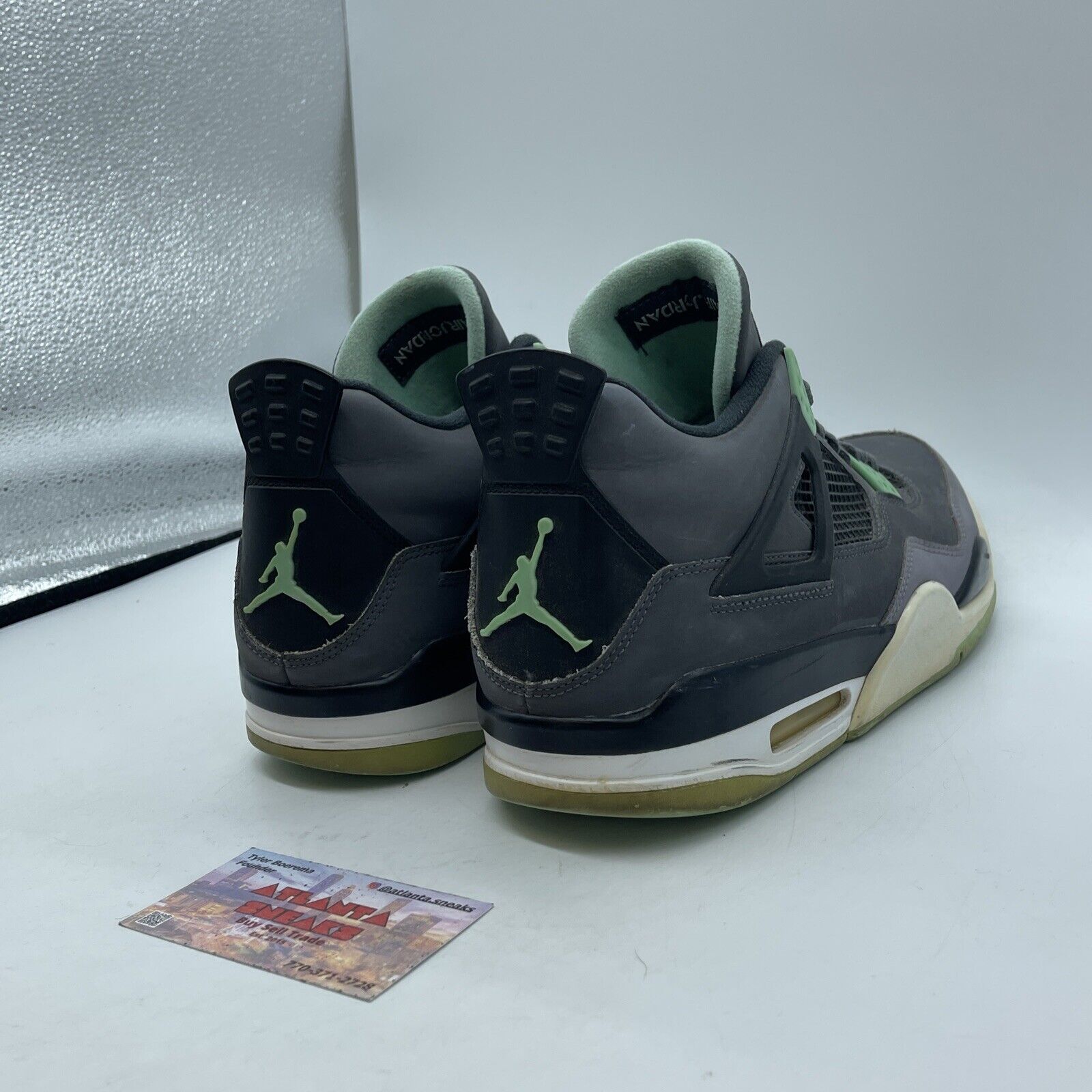 Size 10.5 - Jordan 4 Retro Green Glow Grey Suede Black Leather (308497-033)