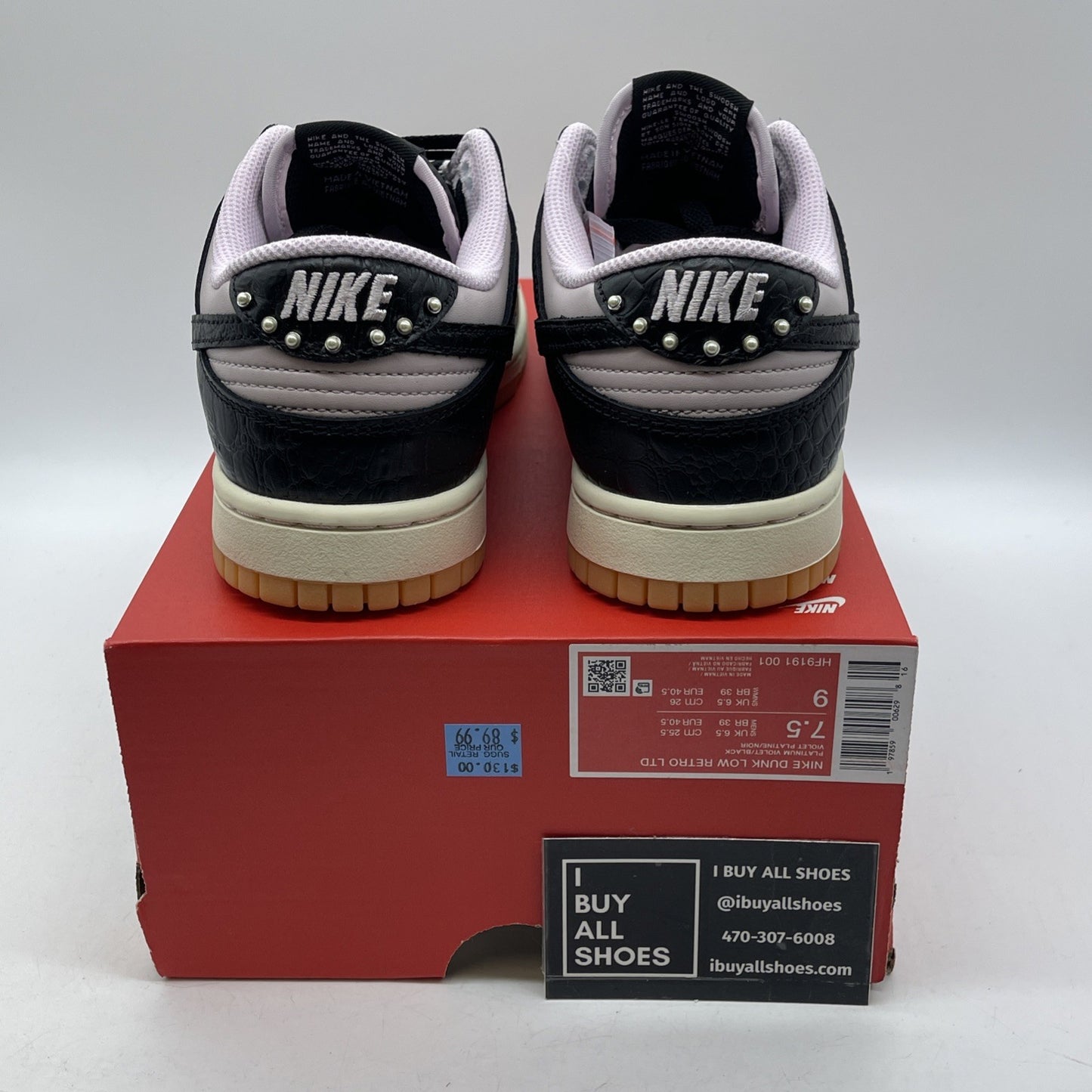 Size 7.5 - Nike Dunk Low Black Platinum Violet Croc Purple Black (HF9191-001)