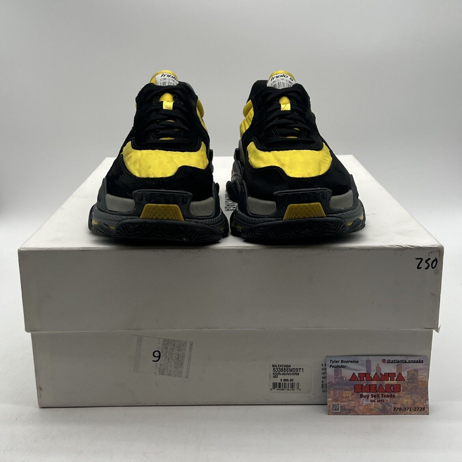 Size 7 - Balenciaga Triple S Sneaker Black Yellow Grey Suede