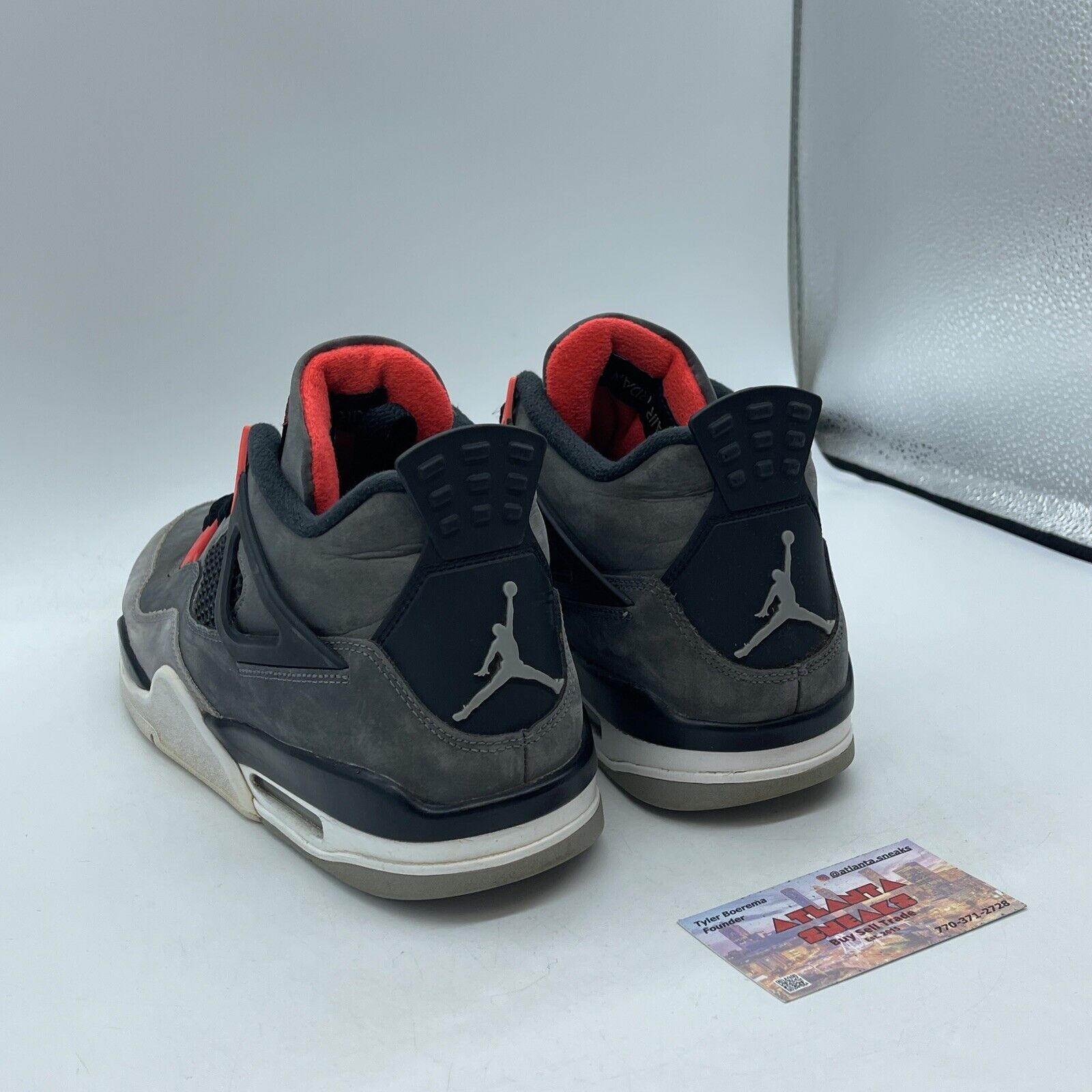 Size 10 - Jordan 4 Retro Mid Infrared White Grey Black Suede (DH6927-061)