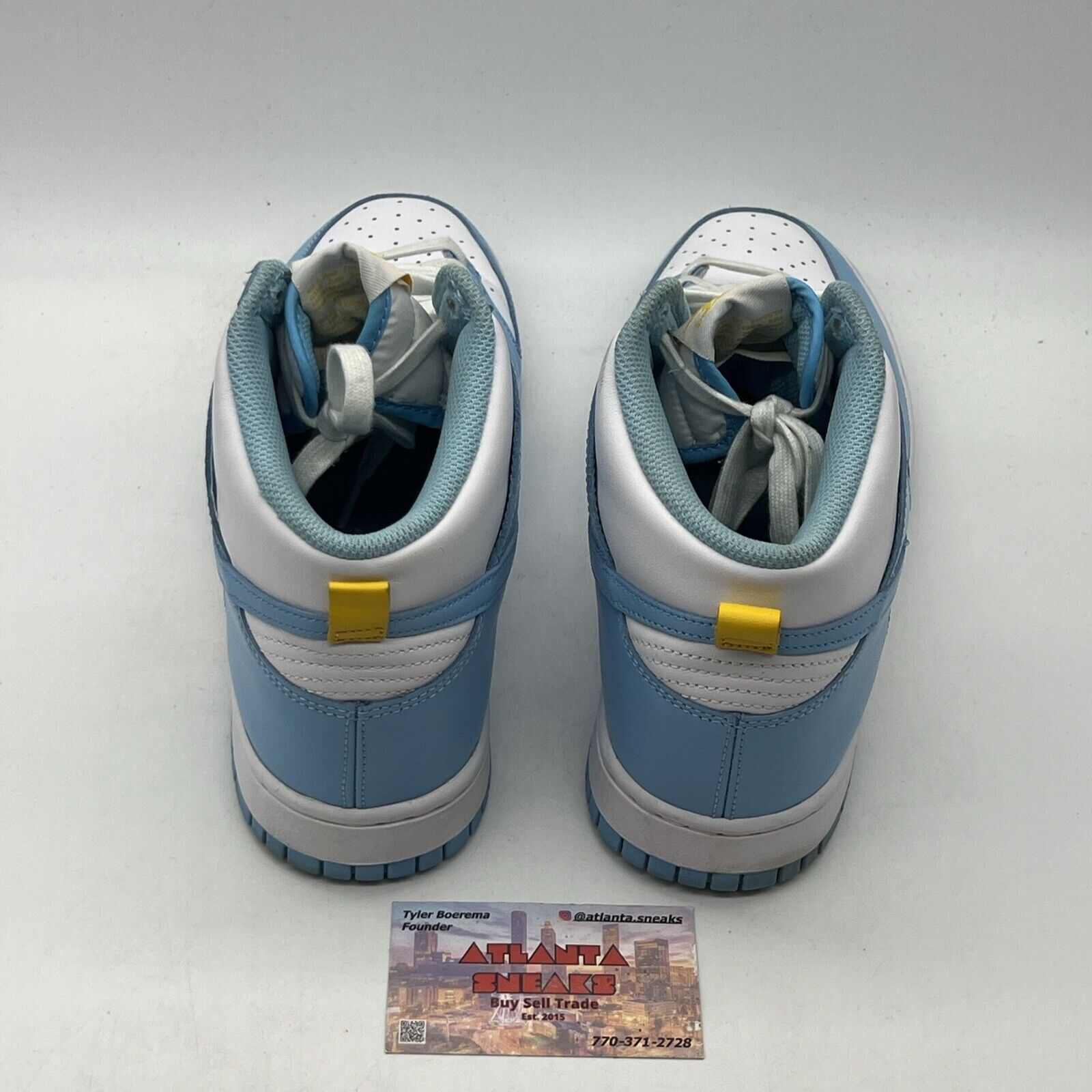 Size 9.5 - Nike Dunk High Blue Chill Leather Used Yellow White Powder Blue