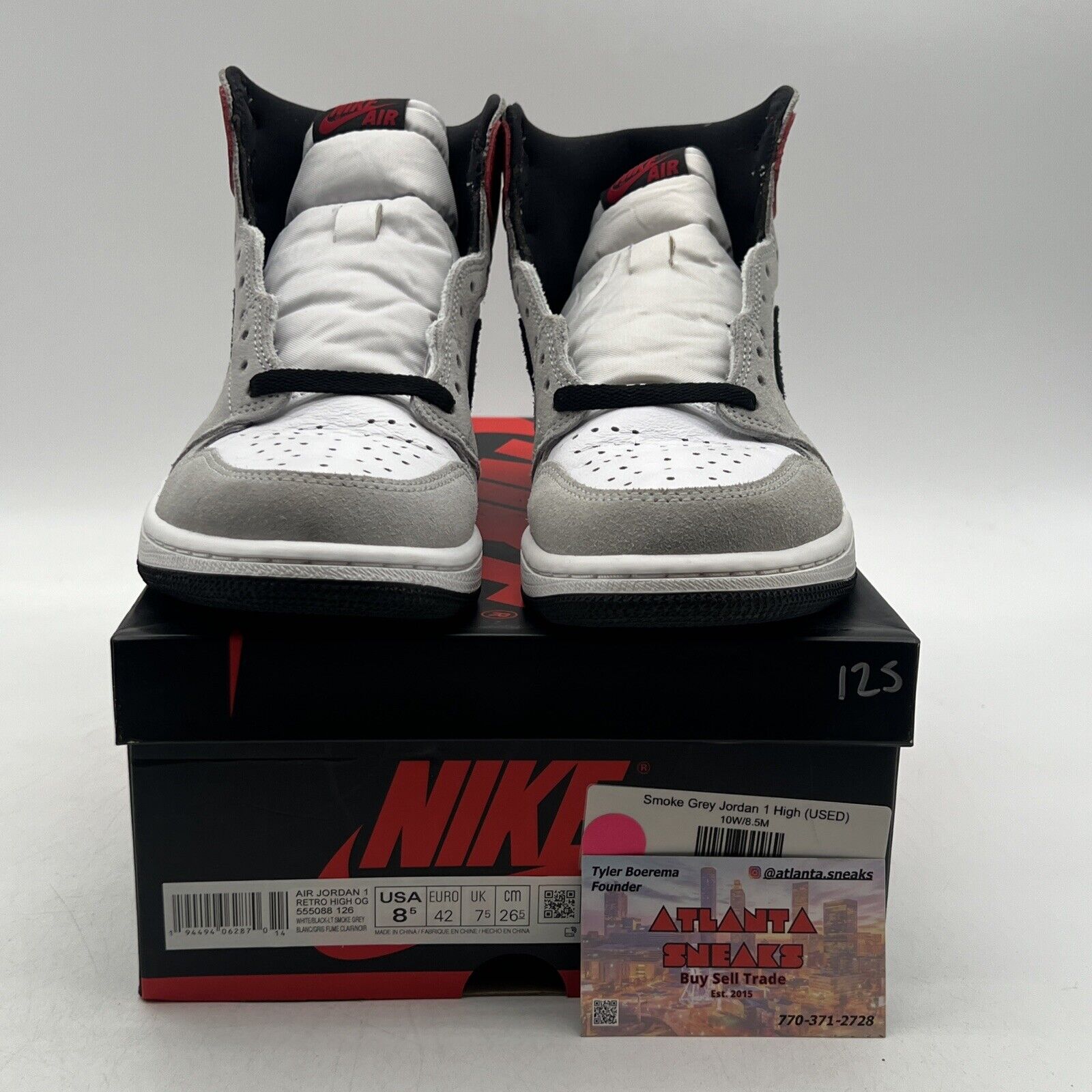 Size 8.5 - Jordan 1 Retro High OG Smoke Gray 2020 Black White Red (555088-126)