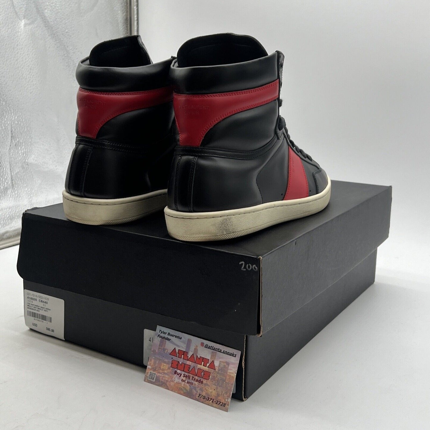 Size 8 - Saint Laurent SL/10H Black Red High Top Sneakers Shoes Bred