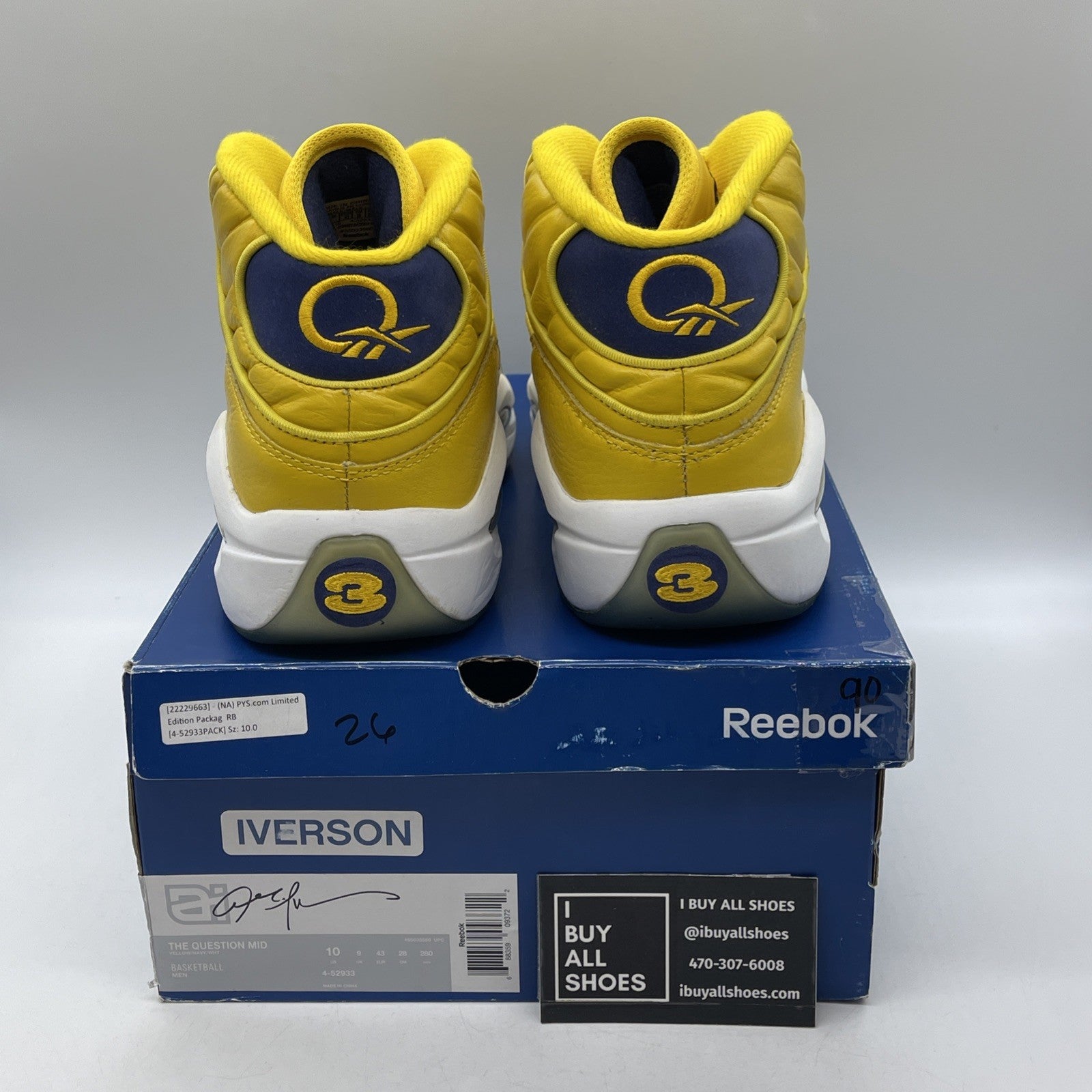Size 10 - Reebok Question Mid All Star Blue Yellow Suede Leather (4-52933)