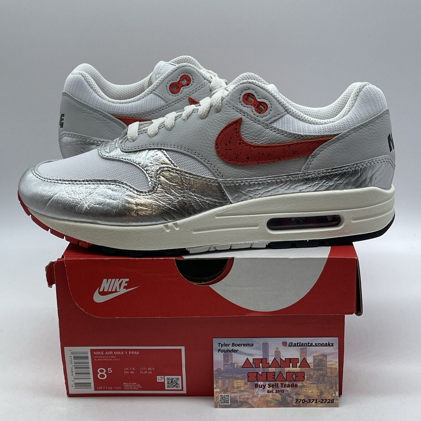 Size 8.5 - Nike Air Max 1 Premium SE Hot Sauce Silver Red White (HF7746-100)