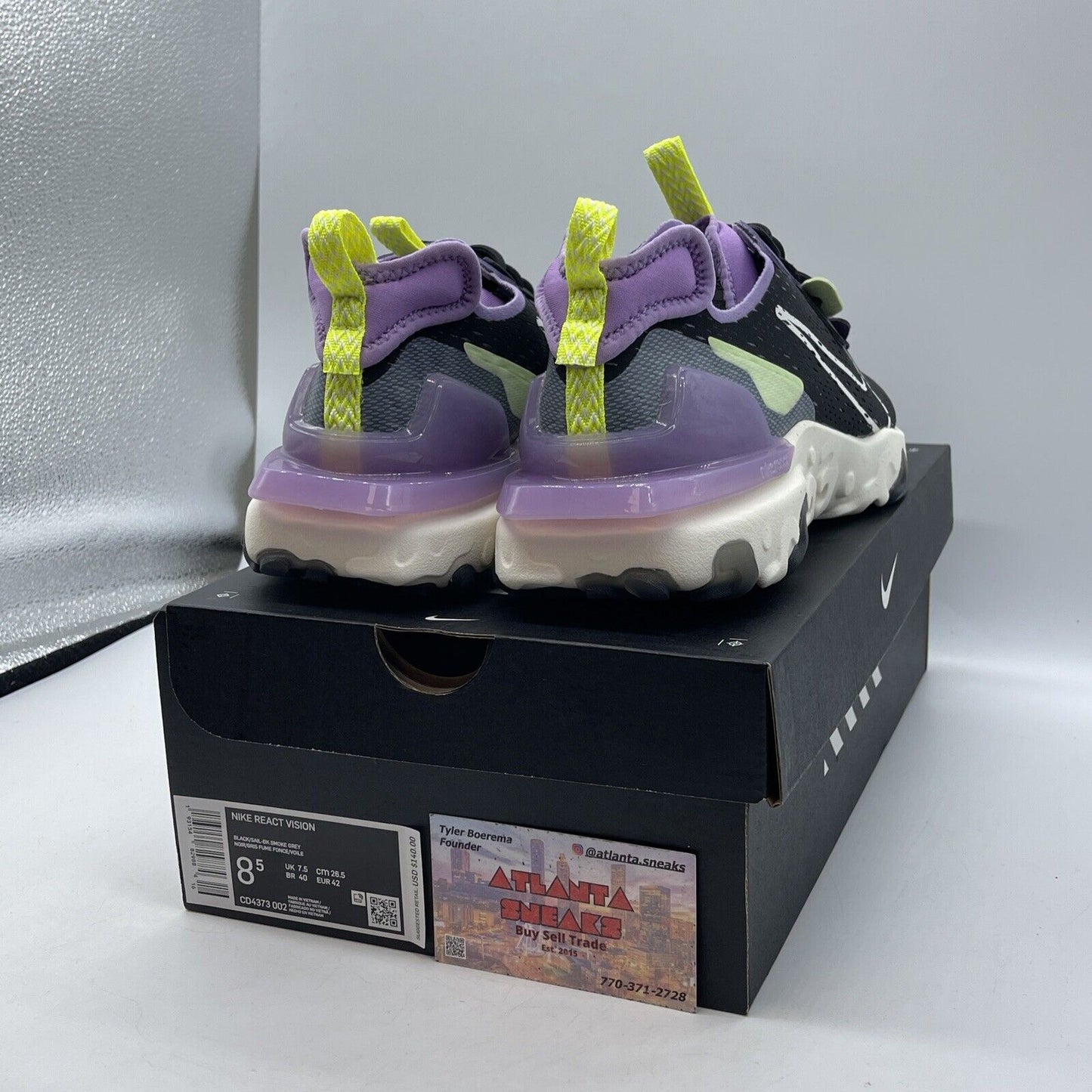 Size 8.5 - Nike React Vision Gravity Purple Black White Yellow (CD4373-002)