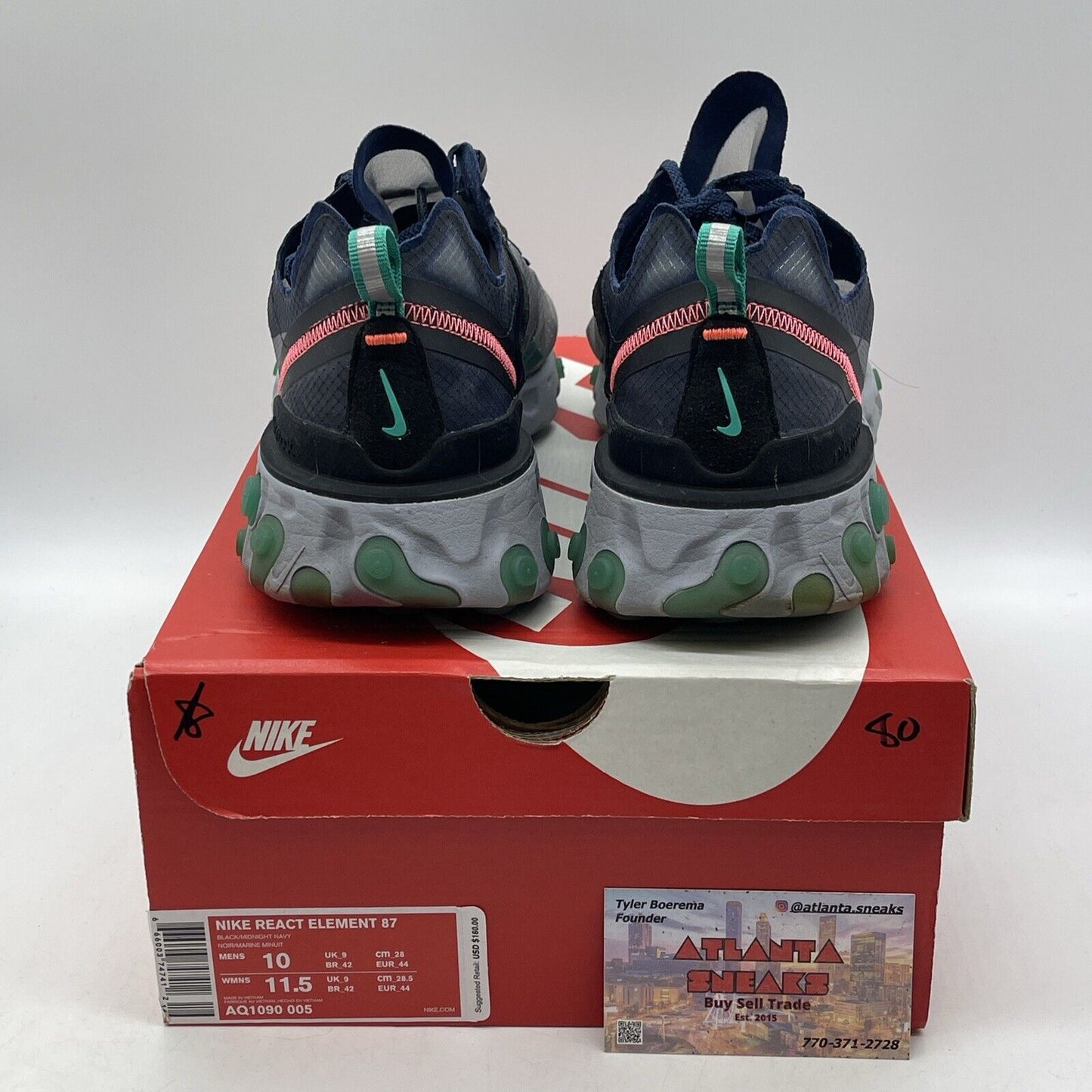 Size 10 - Nike React Element 87 Neptune Green Black Pink Suede (Aq1090-005)