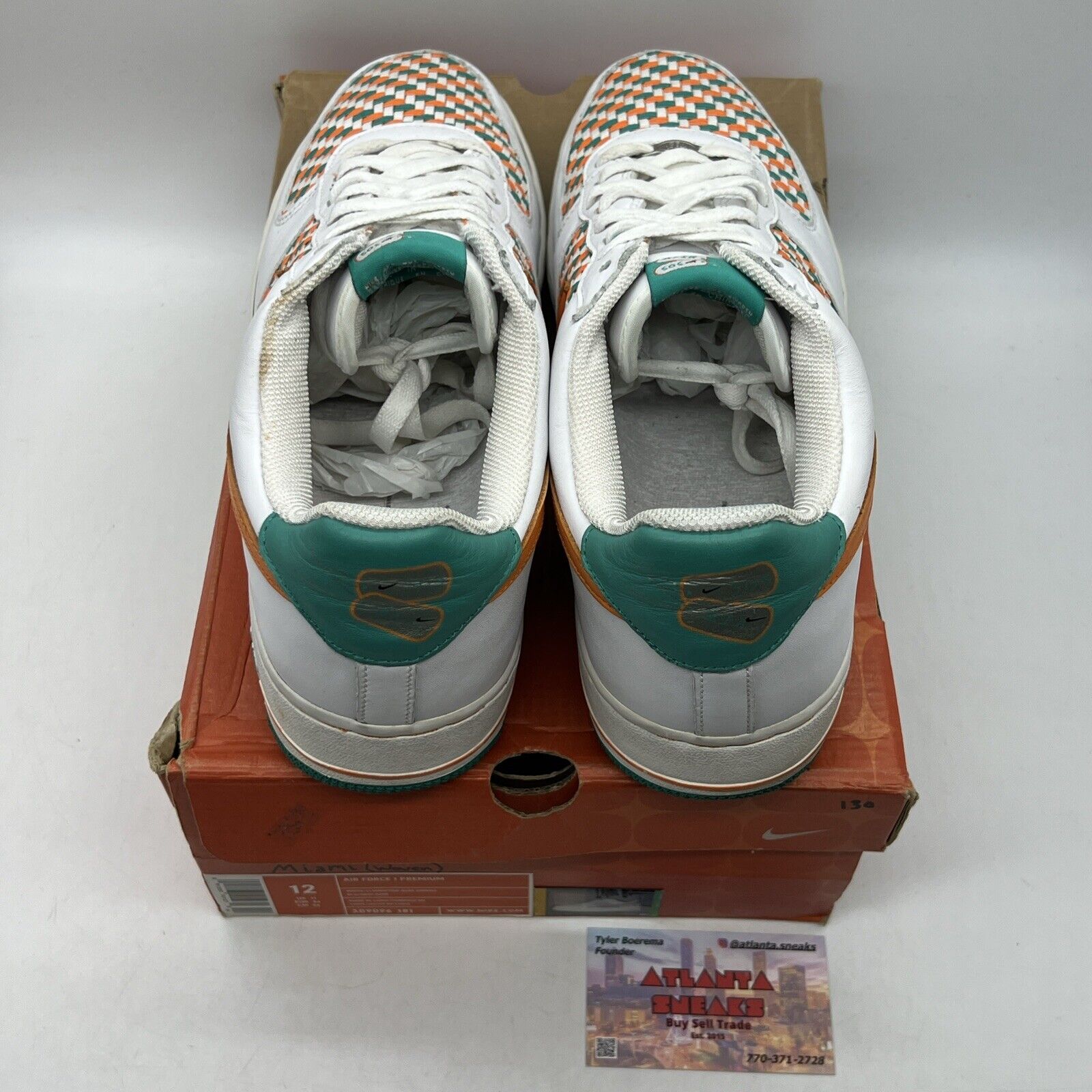 Size 12 - Nike Air Force 1 Premium Miami White Orange Aqua Leather (309096-181)