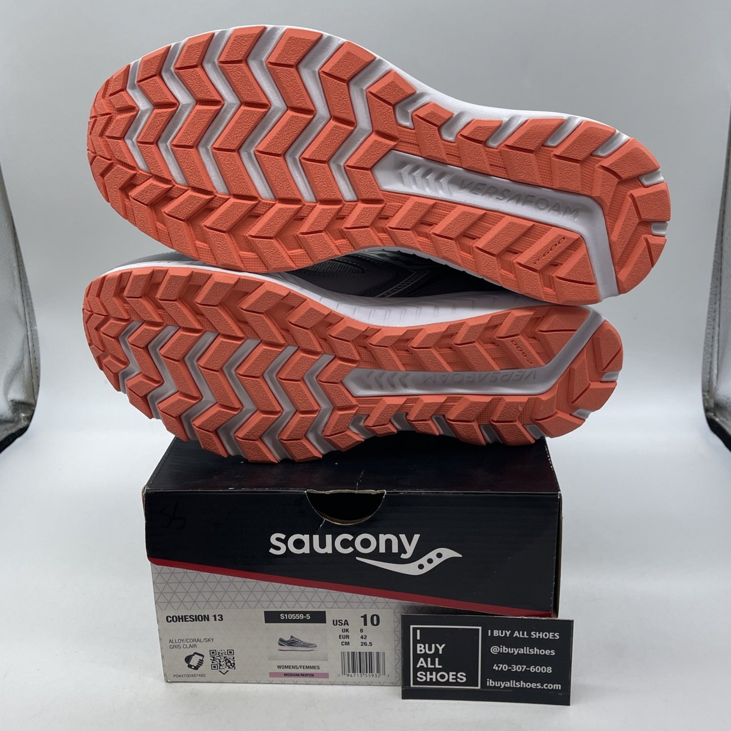 Size 10W - Saucony Cohesion 13 Coral Sky Grey Suede Leather (S10559-5)