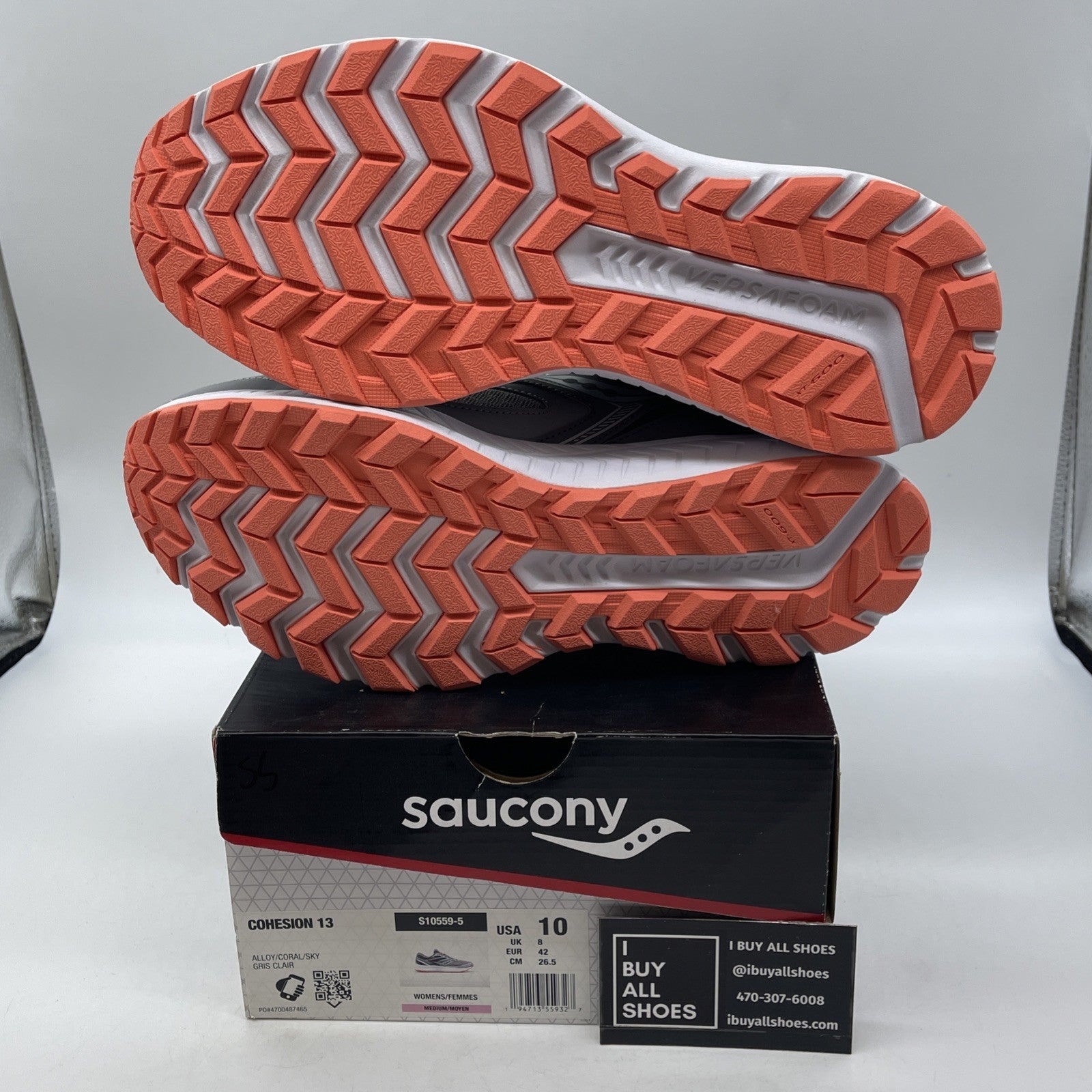 Size 10W - Saucony Cohesion 13 Coral Sky Grey Suede Leather (S10559-5)