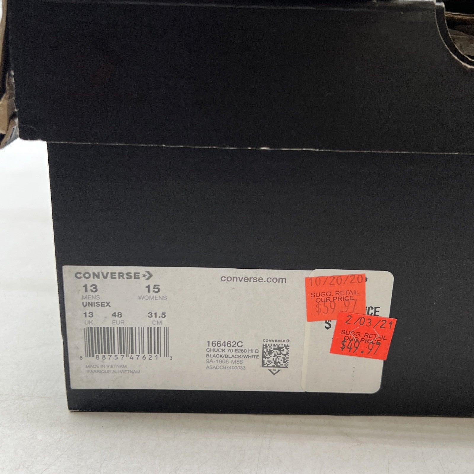 Size 13 - Converse Chuck 70 E260 High Black/White (166462C)