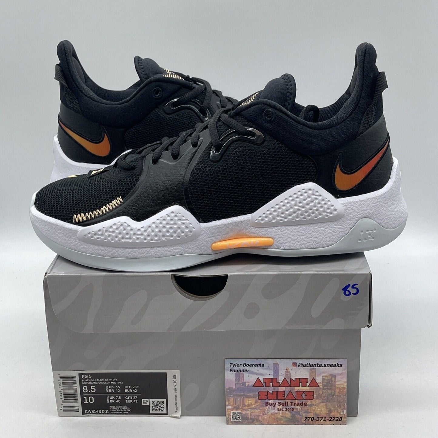 Size 8.5 - Nike PG 5 Black Suede Leather White Blue Orange  (CW3143-001)