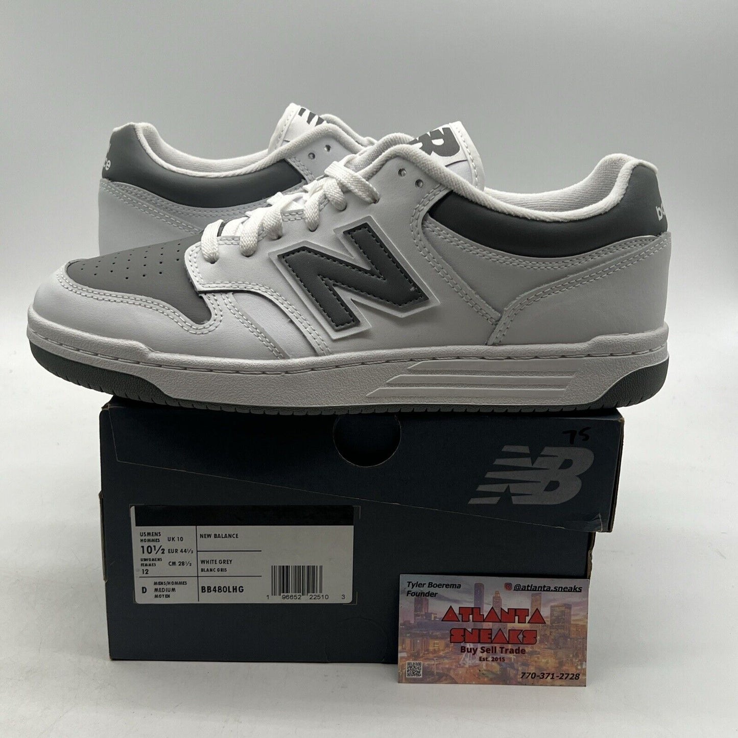 Size 10.5 - New Balance BB480 Sneakers (BB480LHG) White/Harbor Grey