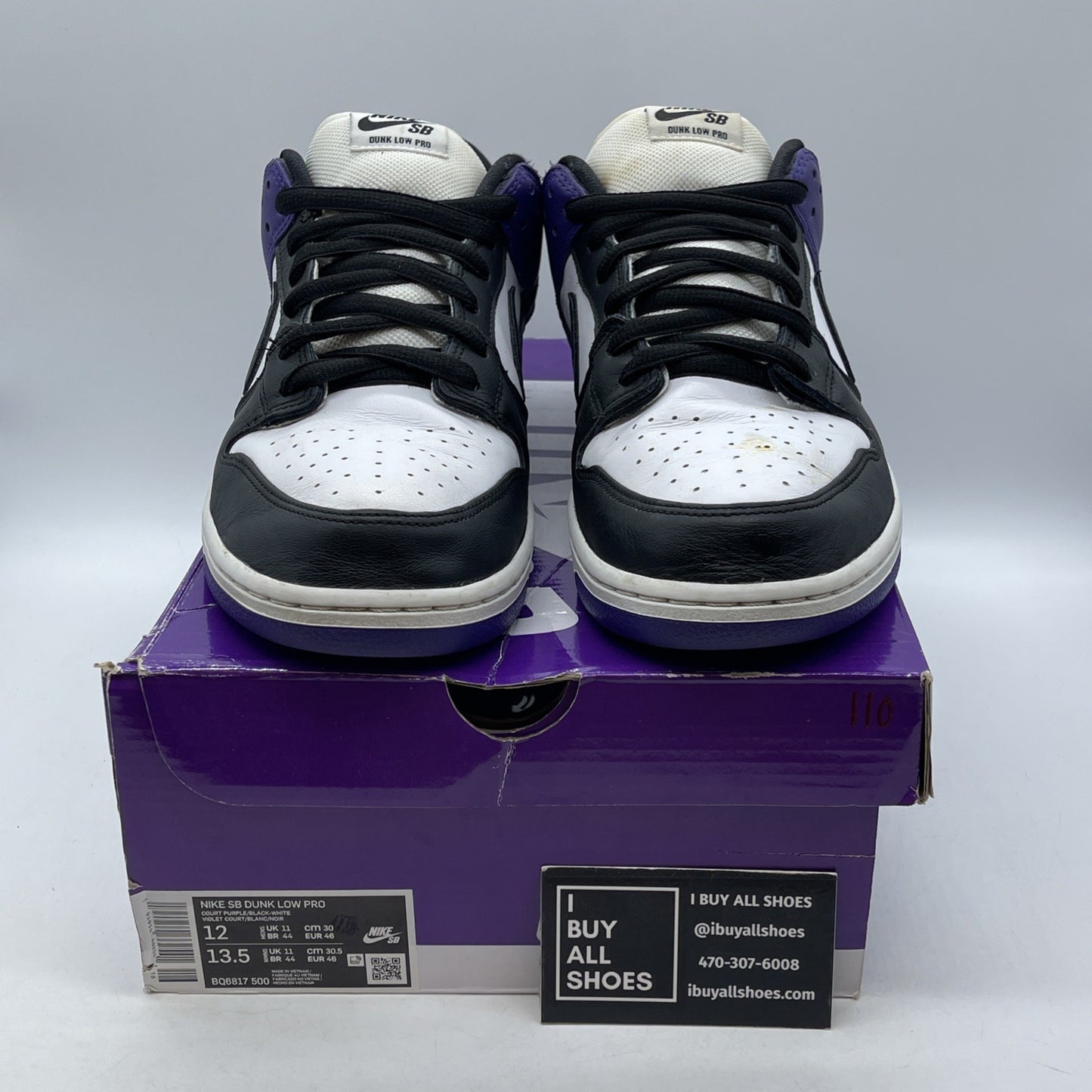 Size 12 - Nike Dunk SB Low Court Purple White Black Leather (BQ6817-500)