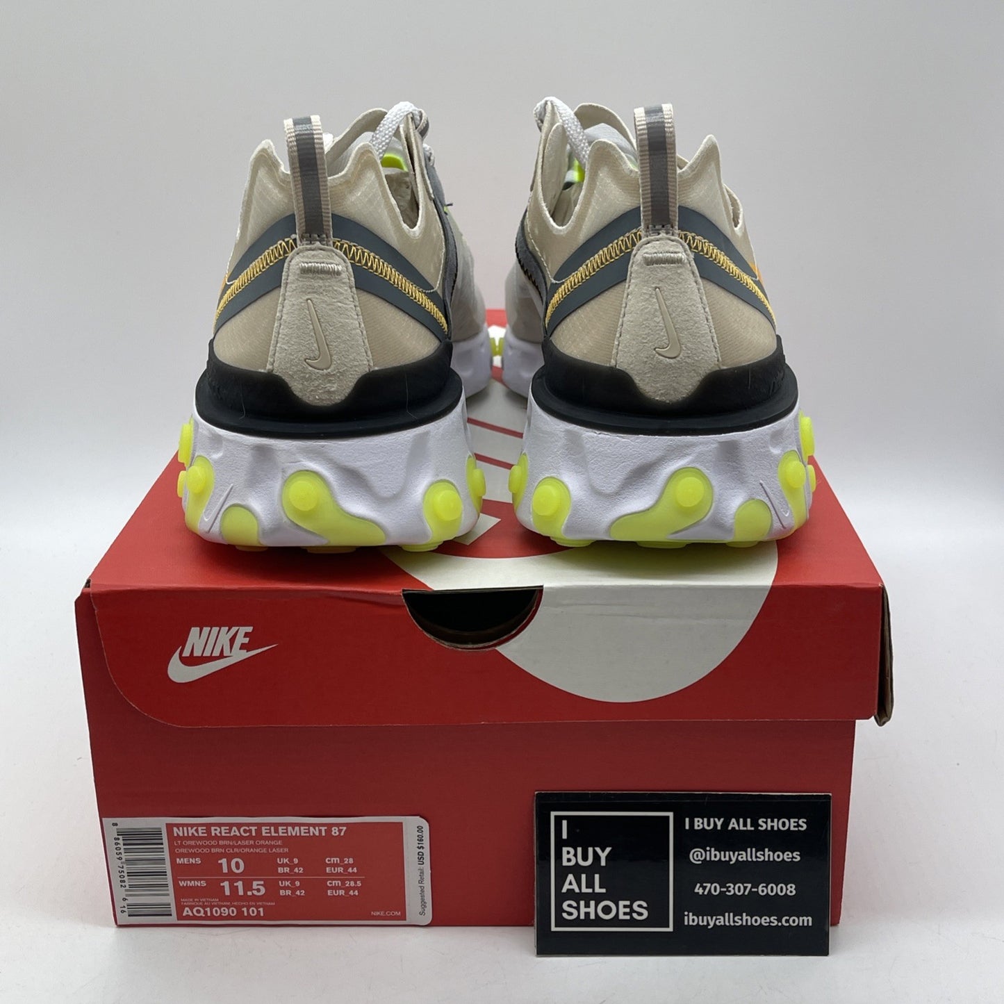 Size 10 - Nike React Element 87 Light Orewood Brown Suede (AQ1090-101)
