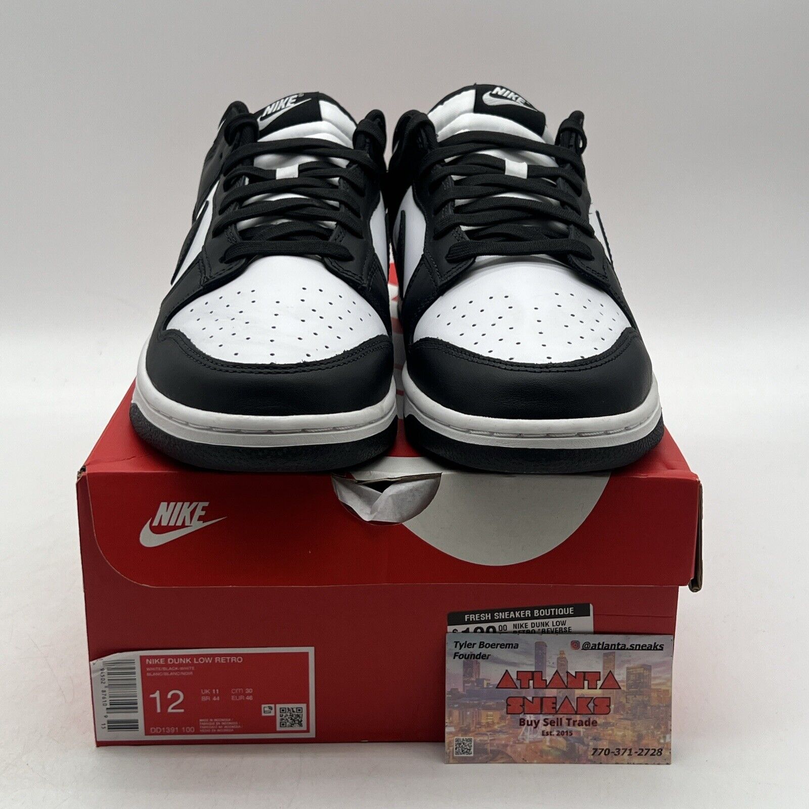 Size 12 - Nike Dunk Low Black White Leather (DD1391-100)