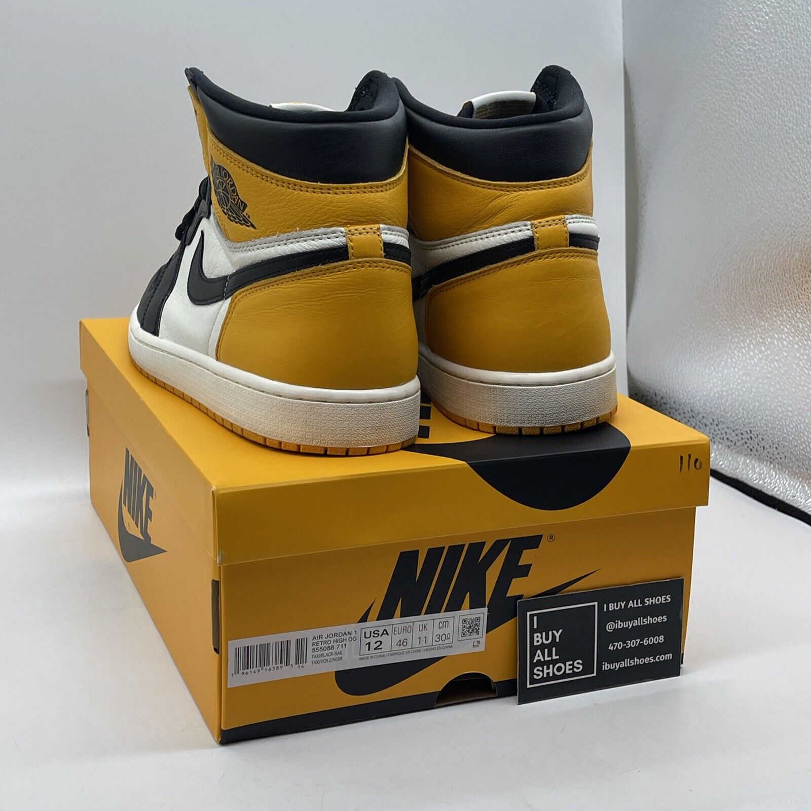 Size 12 - Jordan 1 Retro OG High Yellow Toe White Black Leather (555088-711)