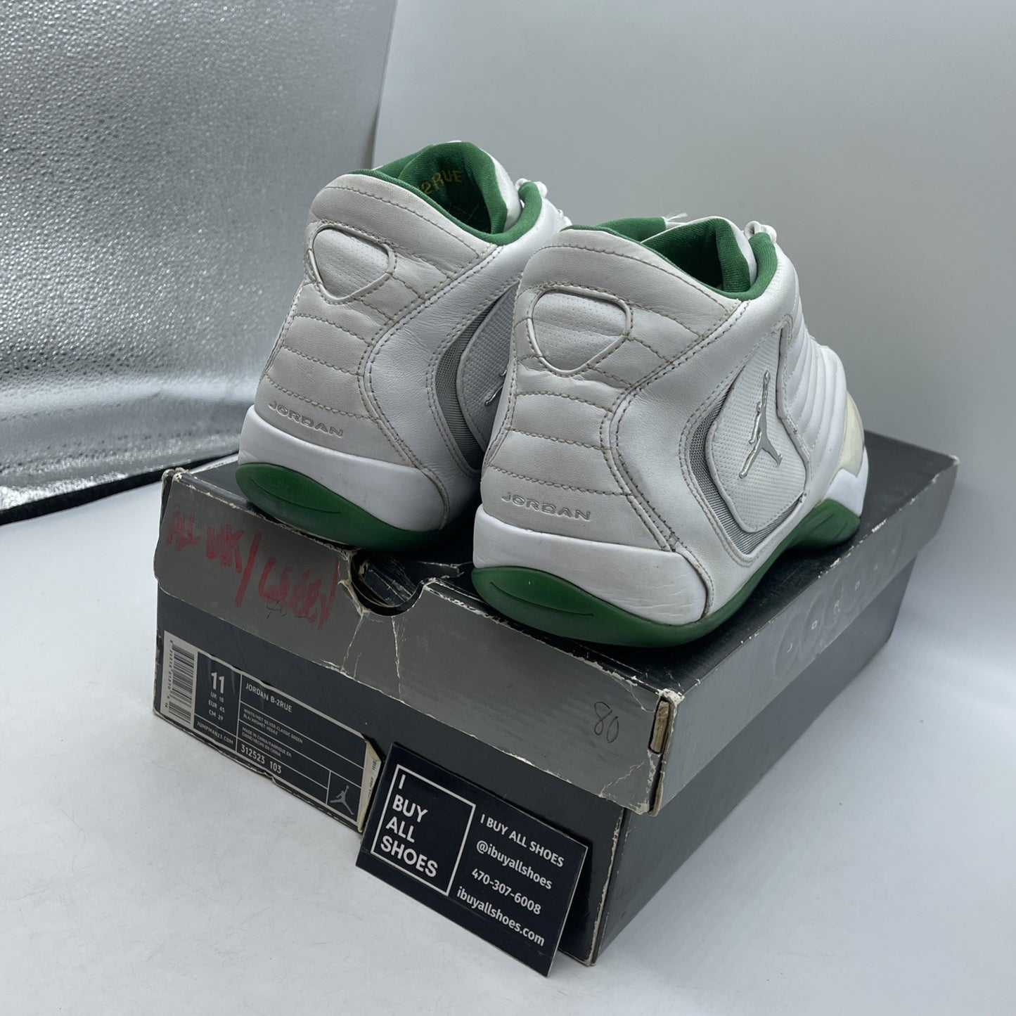 Size 11 - Nike Air Jordan Leather B'2rue 11 White Silver Green (312523 2005)