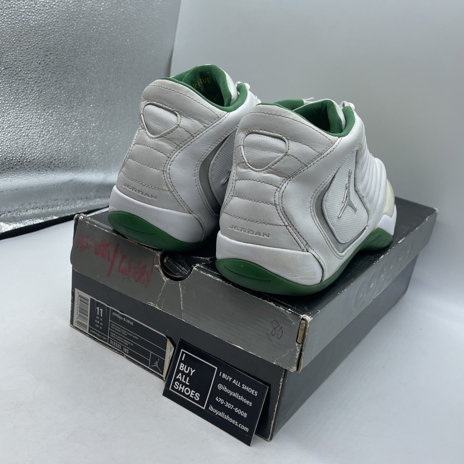 Size 11 - Nike Air Jordan Leather B'2rue 11 White Silver Green (312523 2005)