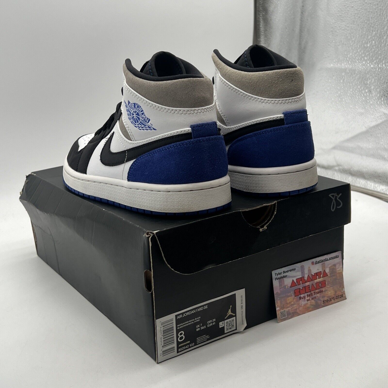 Size 8 - Air Jordan 1 SE Mid Royal Black Toe Blue Grey Leather Suede 852542-102