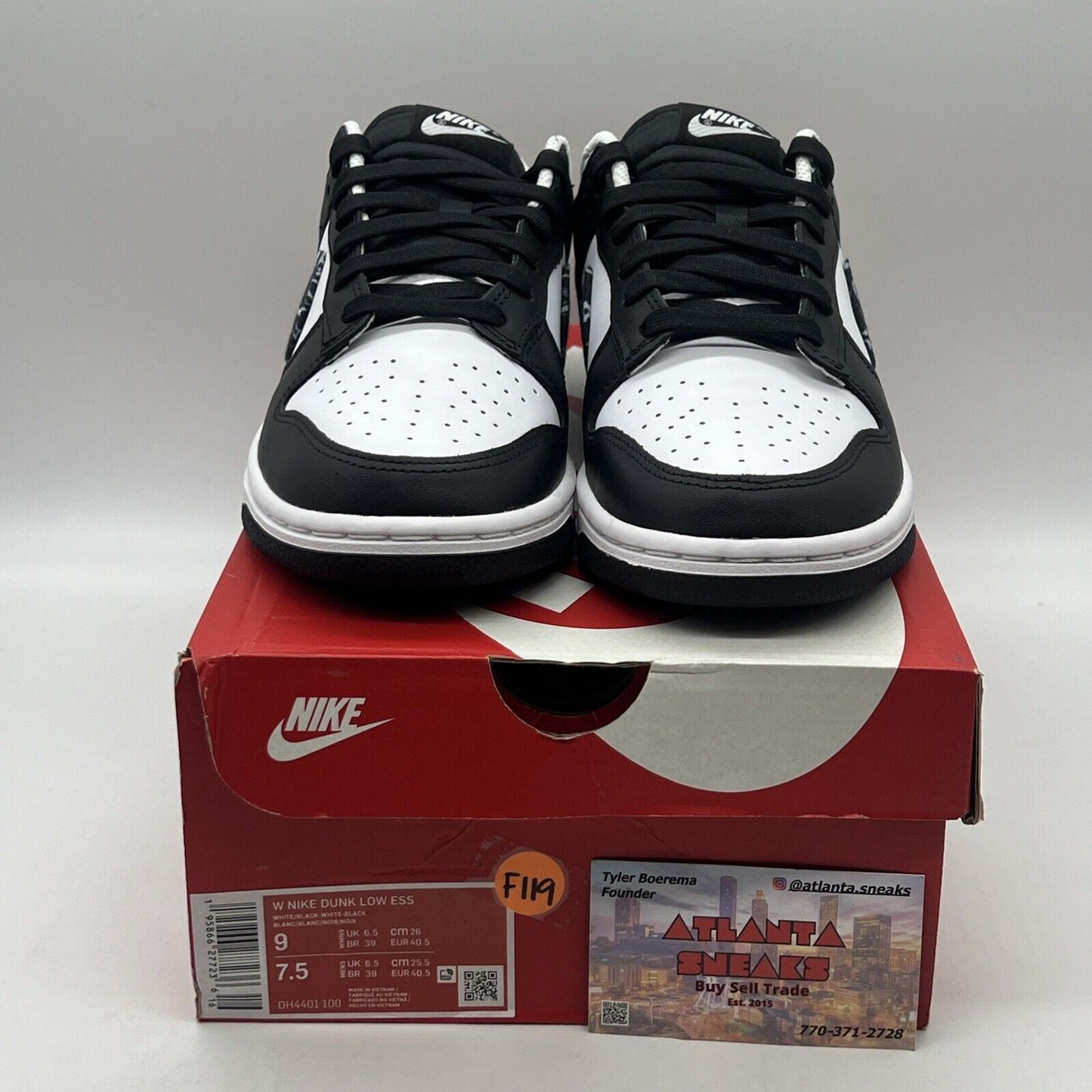 Size 9 - Nike Dunk Low Black Paisley Flower Panda Black White Brand New Og All