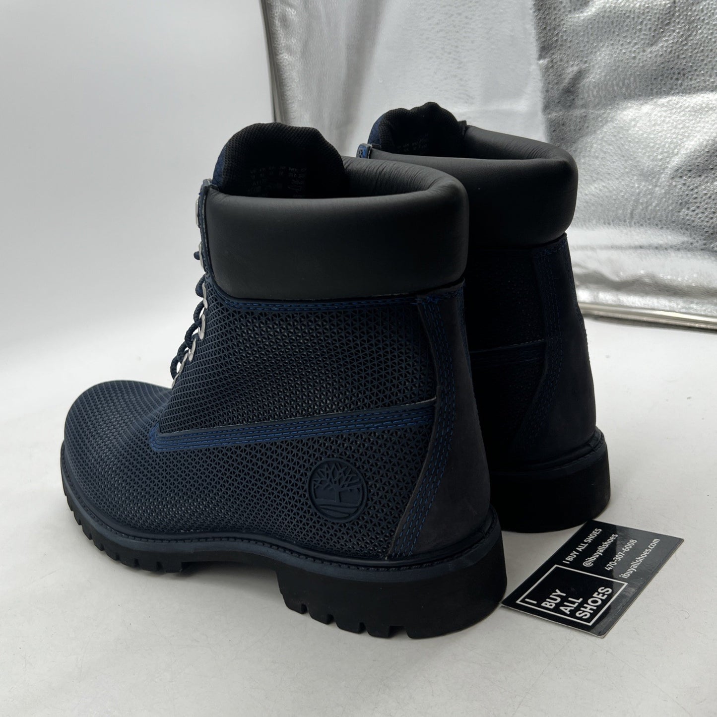 Size 10 - Timberland Fabric Mesh Navy Blue Lace Up High Top Boots Leather Blue