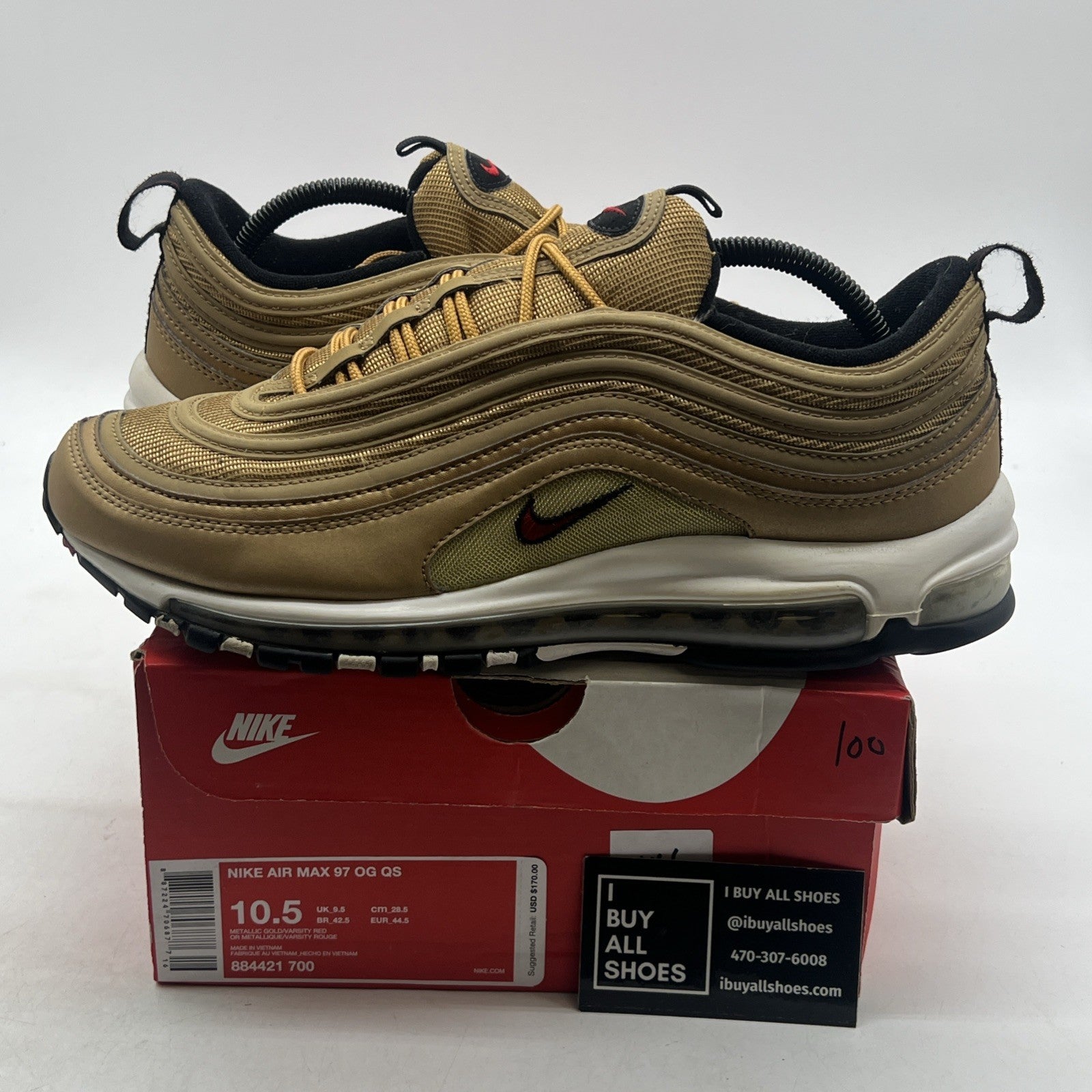 Size 10.5 - Nike Air Max 97 OG QS Metallic Gold (884421-700)