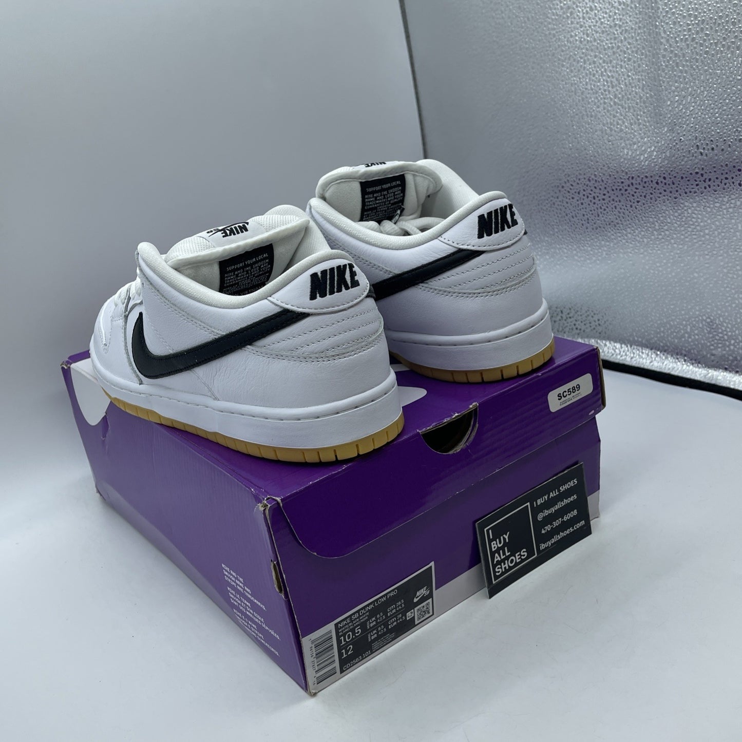 Size 10.5 - Nike SB Dunk Low White Gum Black Leather (CD2563-101)