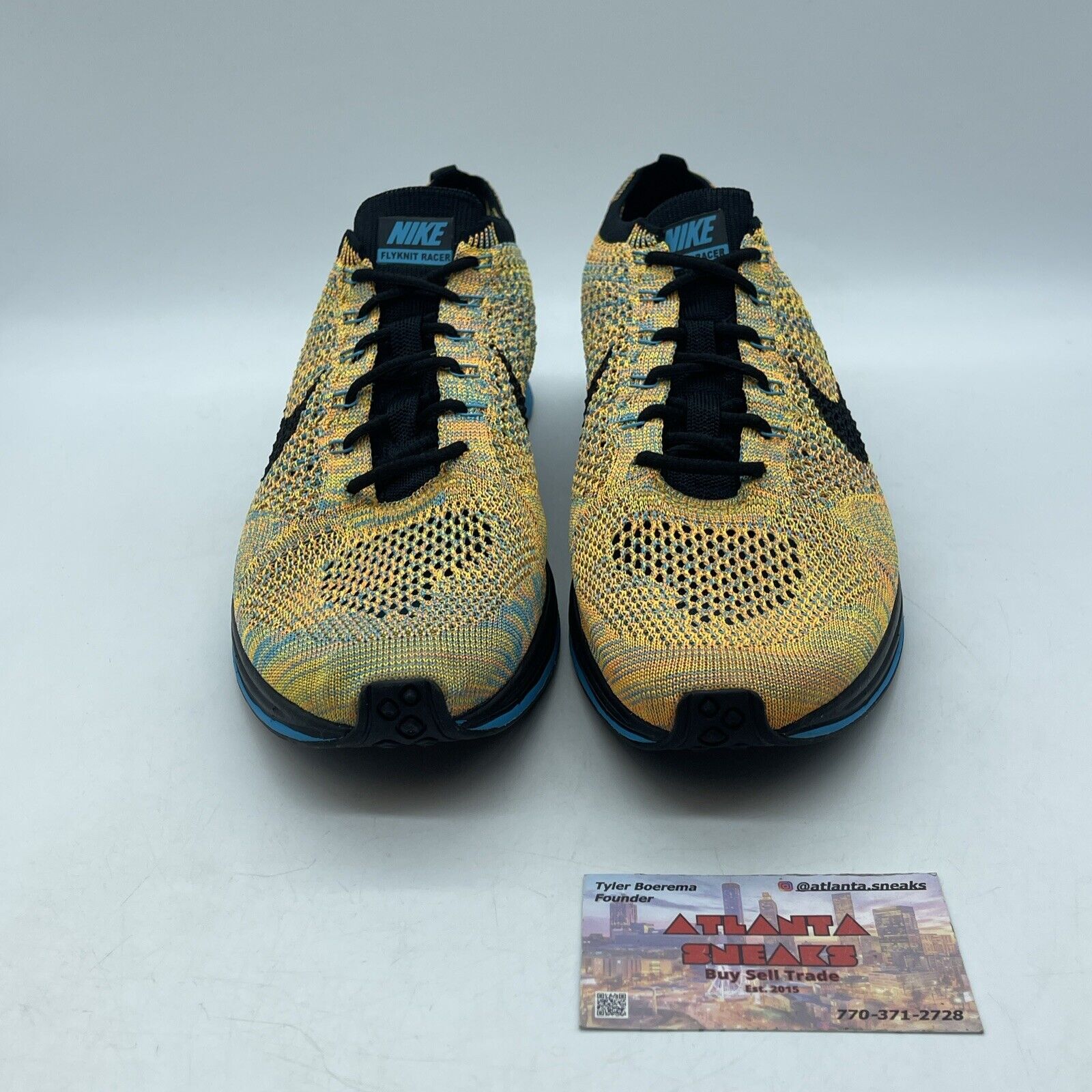 Size 11 - Nike Flyknit Racer Sherbet Yellow Blue Black (526628-800)