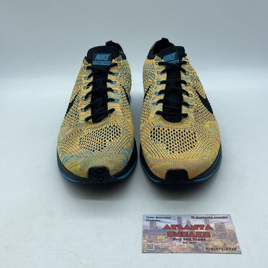 Size 11 - Nike Flyknit Racer Sherbet Yellow Blue Black (526628-800)