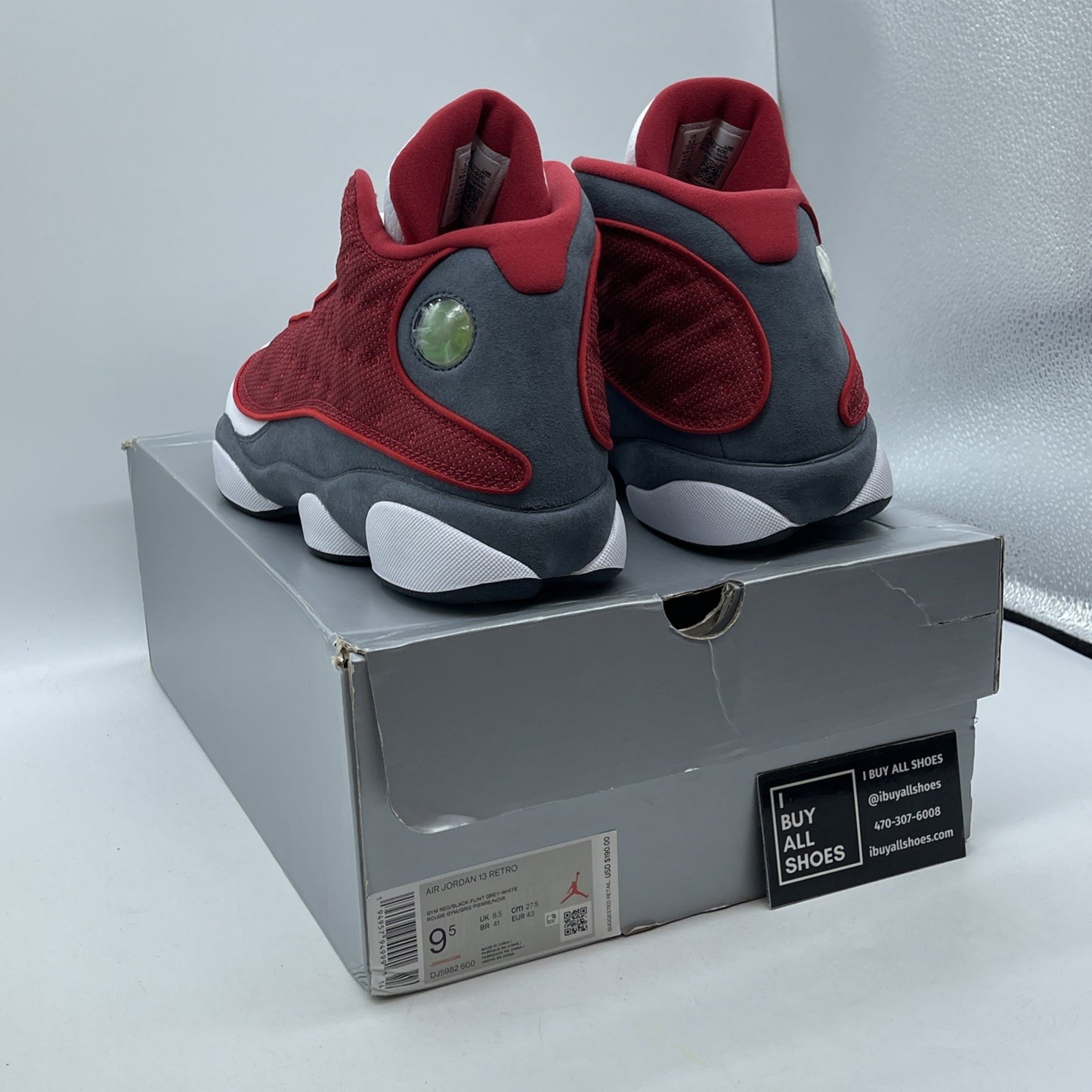 Size 9.5 - Jordan 13 Gym Red Flint Grey White Suede Leather (DJ5982600)