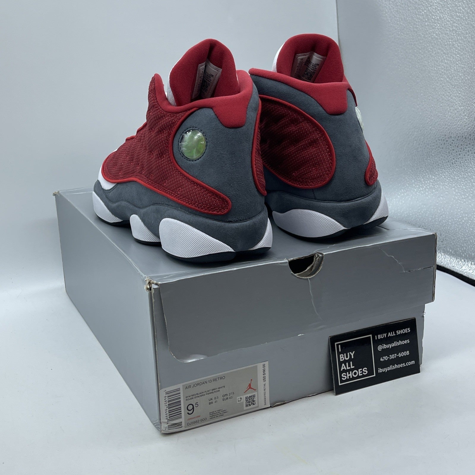 Size 9.5 - Jordan 13 Gym Red Flint Grey White Suede Leather (DJ5982600)