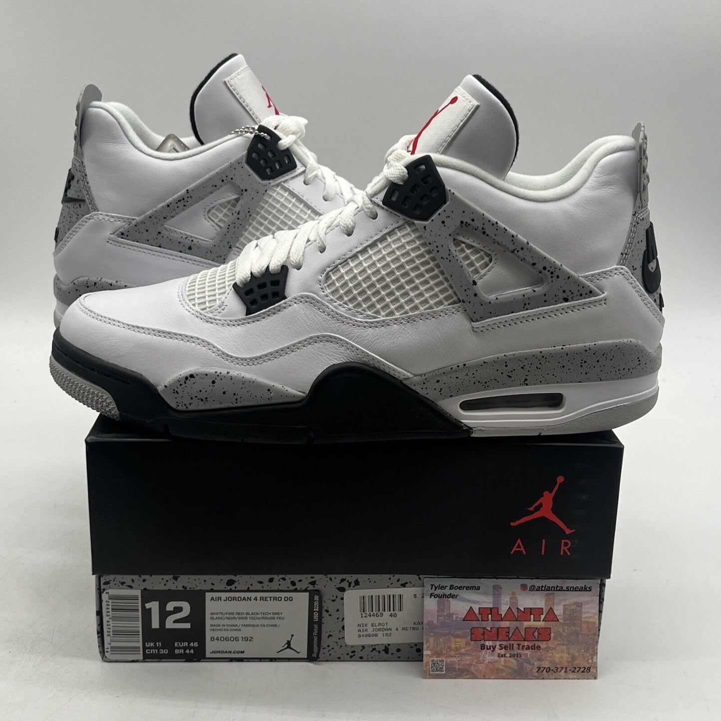 Size 12 - Jordan 4 Retro OG Mid White Cement Black Leather (840606-192)